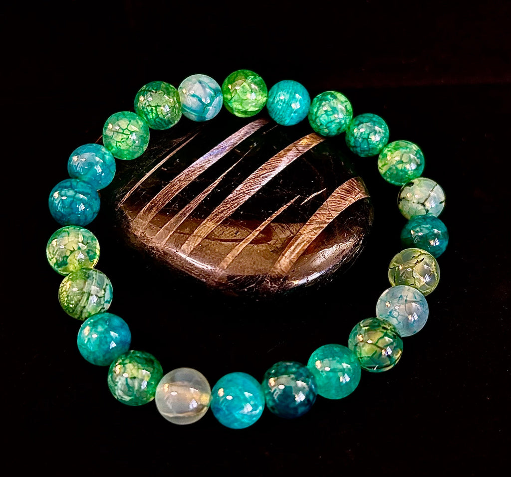 Green Dragon Vein Agate Beaded Bracelet – Natural Stone Jewelry (8mm/10mm) | | Wiccan Center