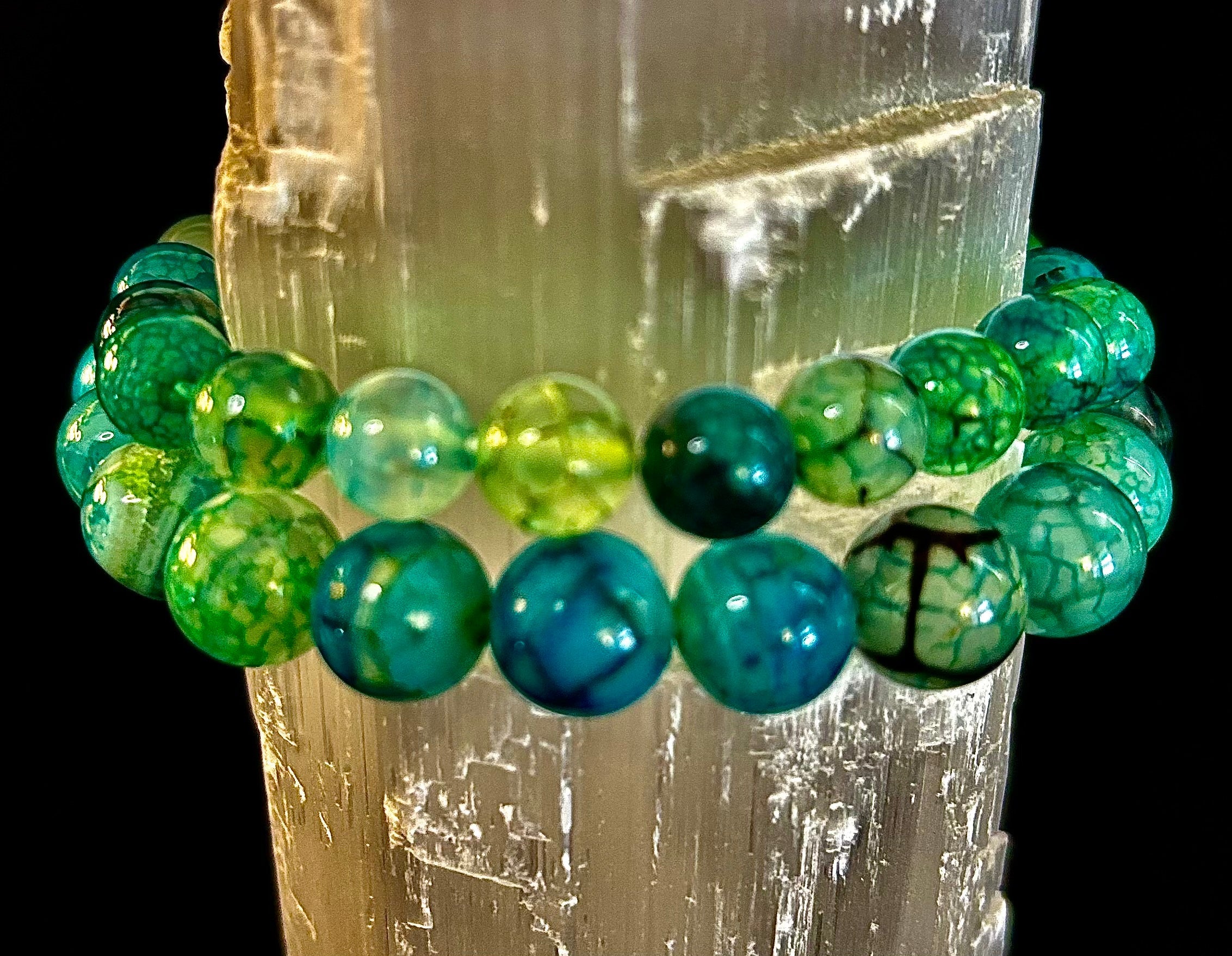 Green Dragon Vein Agate Beaded Bracelet – Natural Stone Jewelry (8mm/10mm) | | Wiccan Center