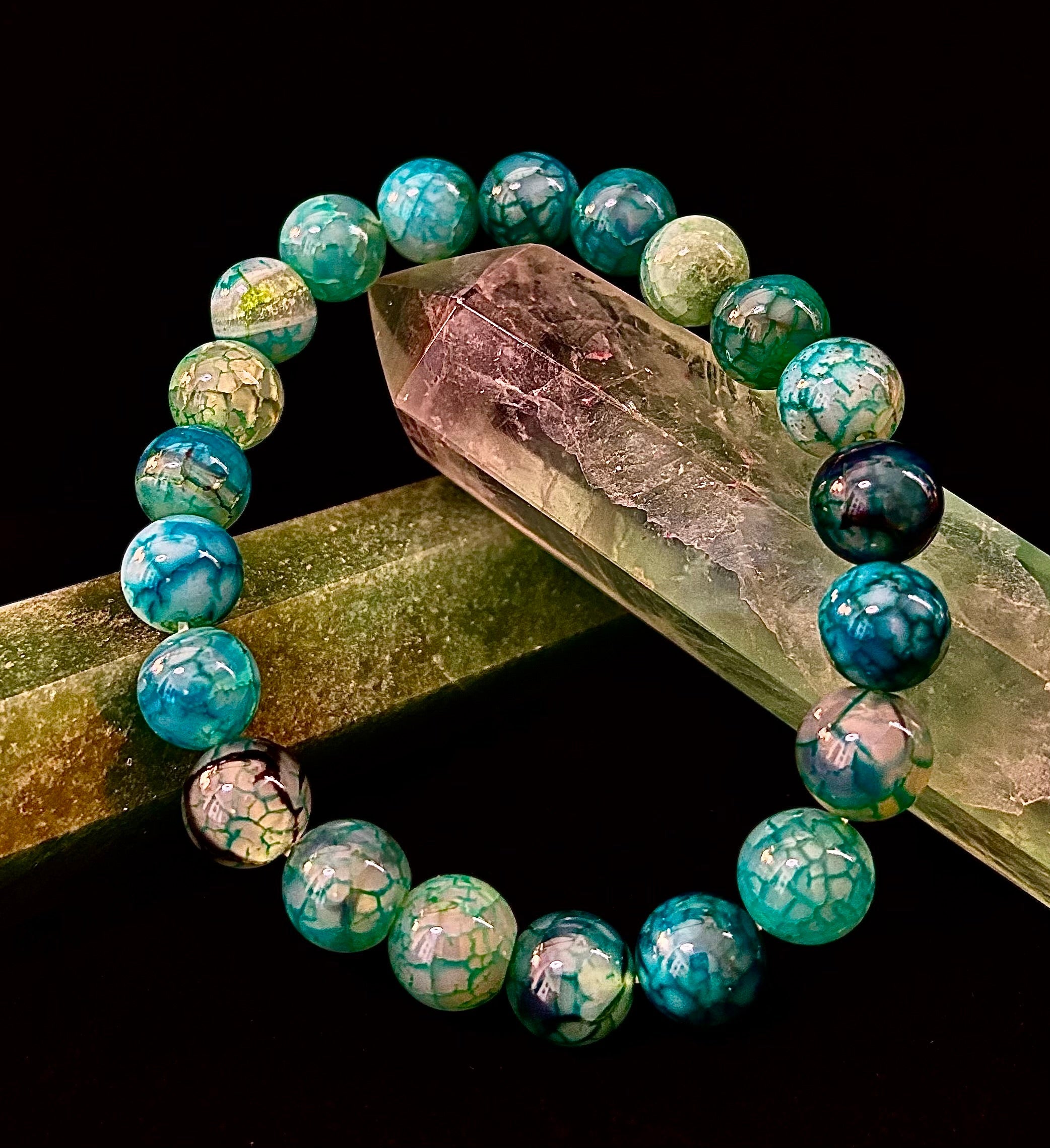 Green Dragon Vein Agate Beaded Bracelet – Natural Stone Jewelry (8mm/10mm) | | Wiccan Center