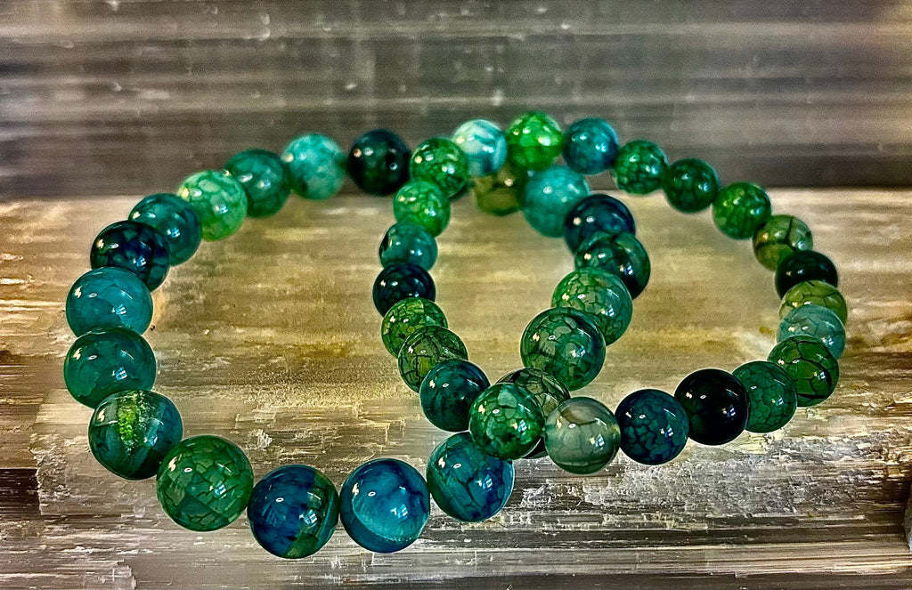 Green Dragon Vein Agate Beaded Bracelet – Natural Stone Jewelry (8mm/10mm) | | Wiccan Center