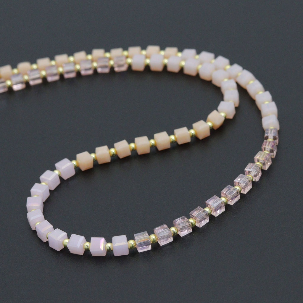 Ombré Pink Champagne color Cube Beads necklace Bracelet, Sku#EF799