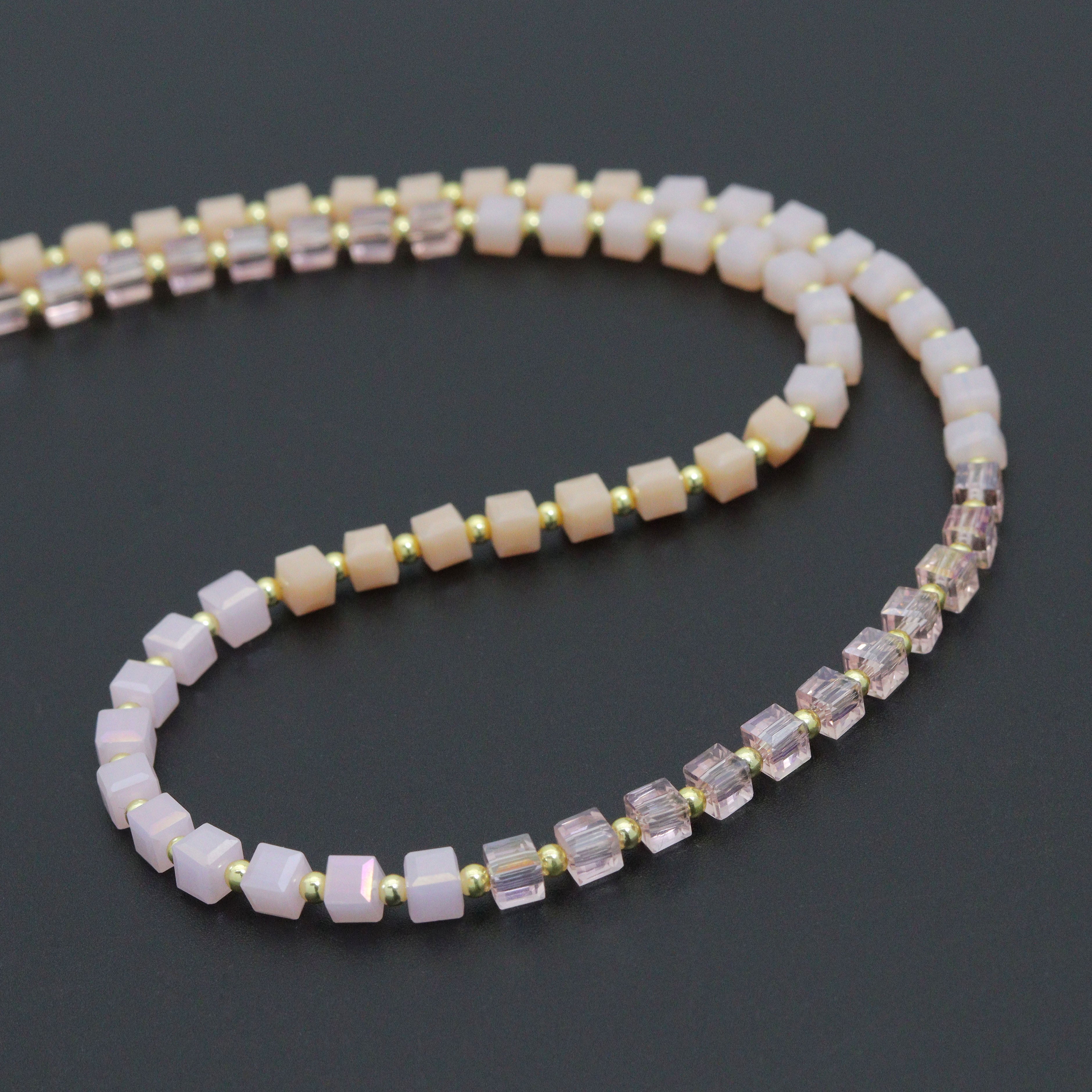 Ombré Pink Champagne color Cube Beads necklace Bracelet, Sku#EF799
