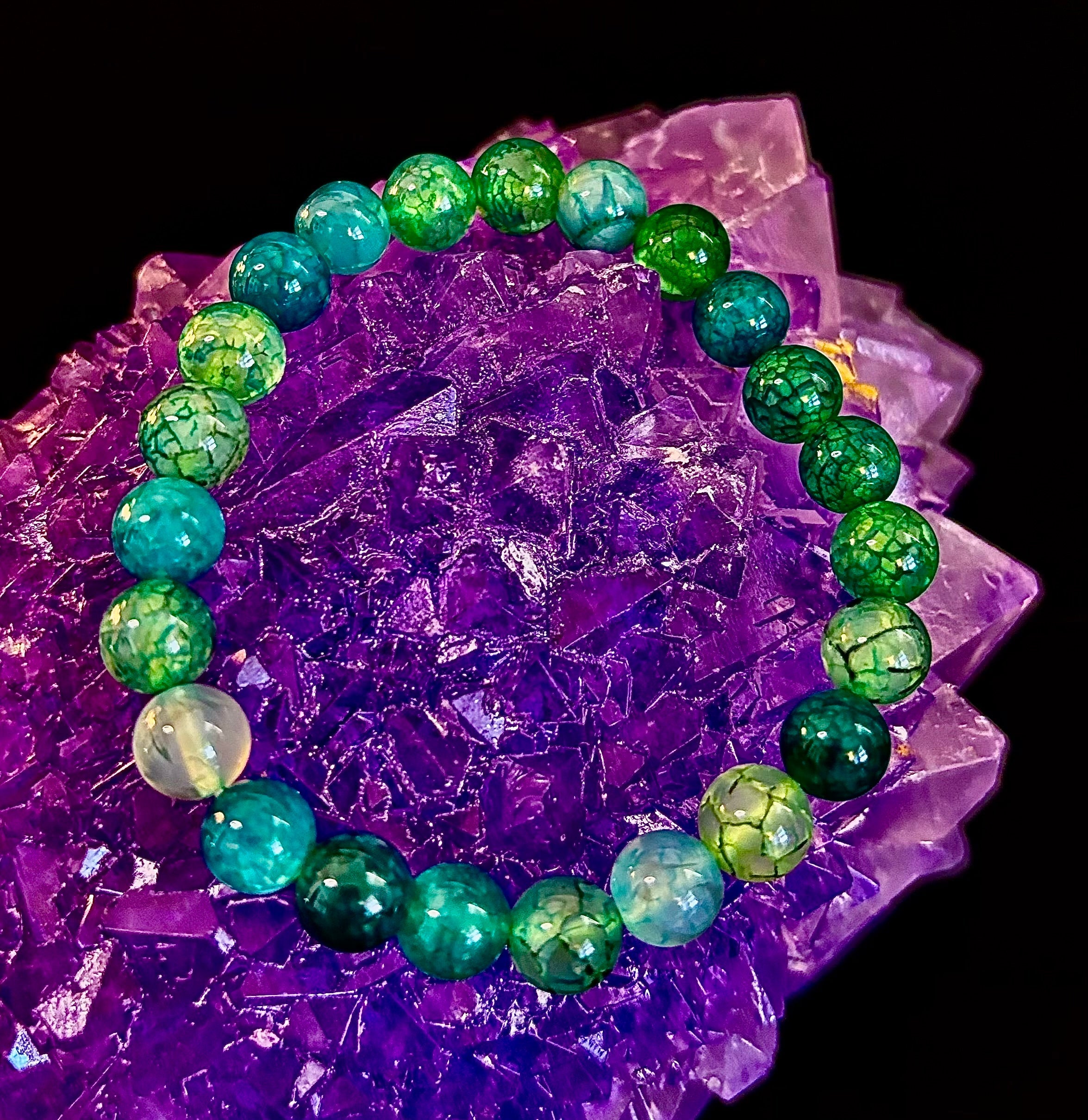 Green Dragon Vein Agate Beaded Bracelet – Natural Stone Jewelry (8mm/10mm) | | Wiccan Center