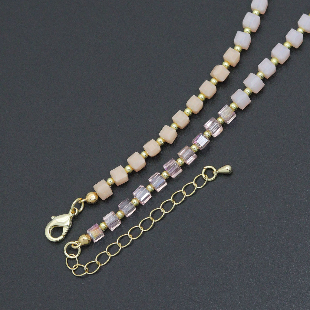 Ombré Pink Champagne color Cube Beads necklace Bracelet, Sku#EF799