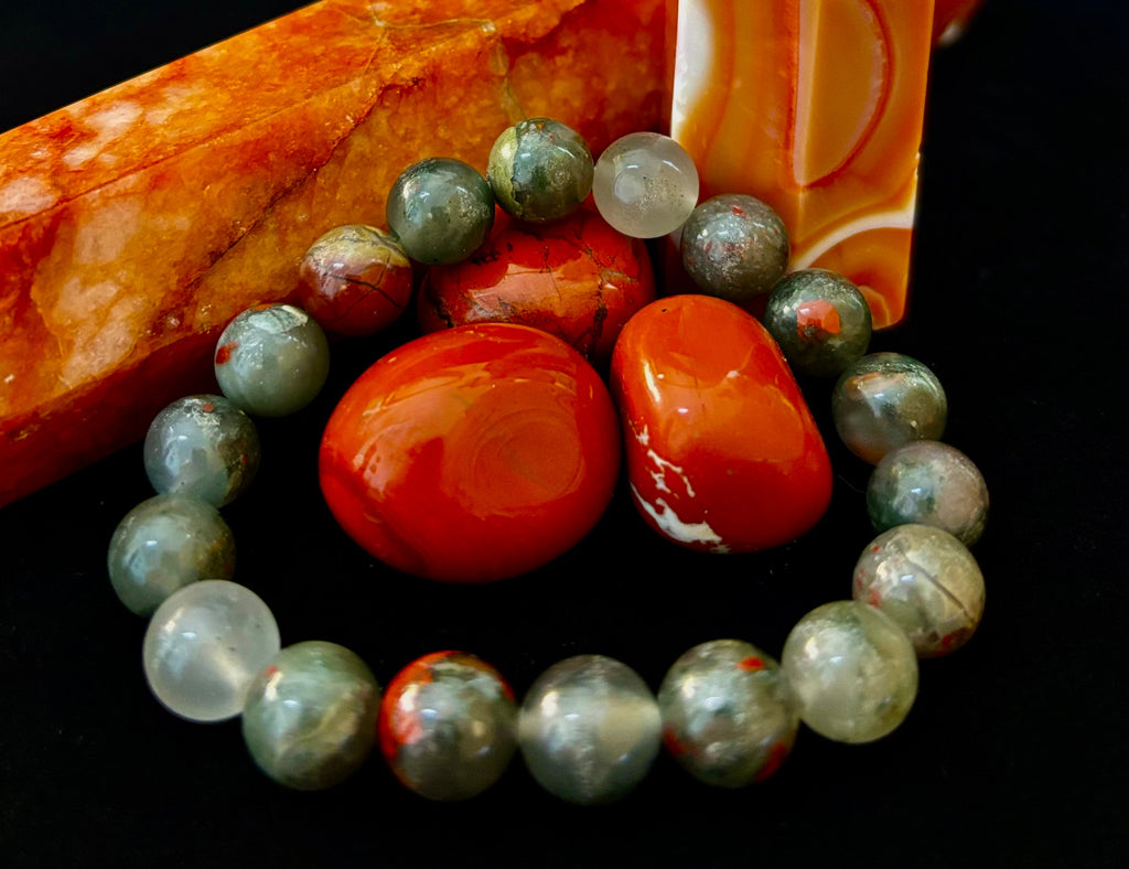 African Bloodstone Bracelet – Courage, Strength & Grounding Beaded Bracelet (8mm or 10mm) | | Wiccan Center