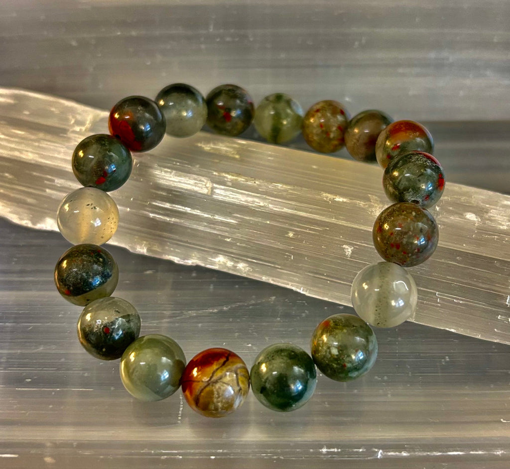African Bloodstone Bracelet – Courage, Strength & Grounding Beaded Bracelet (8mm or 10mm) | | Wiccan Center