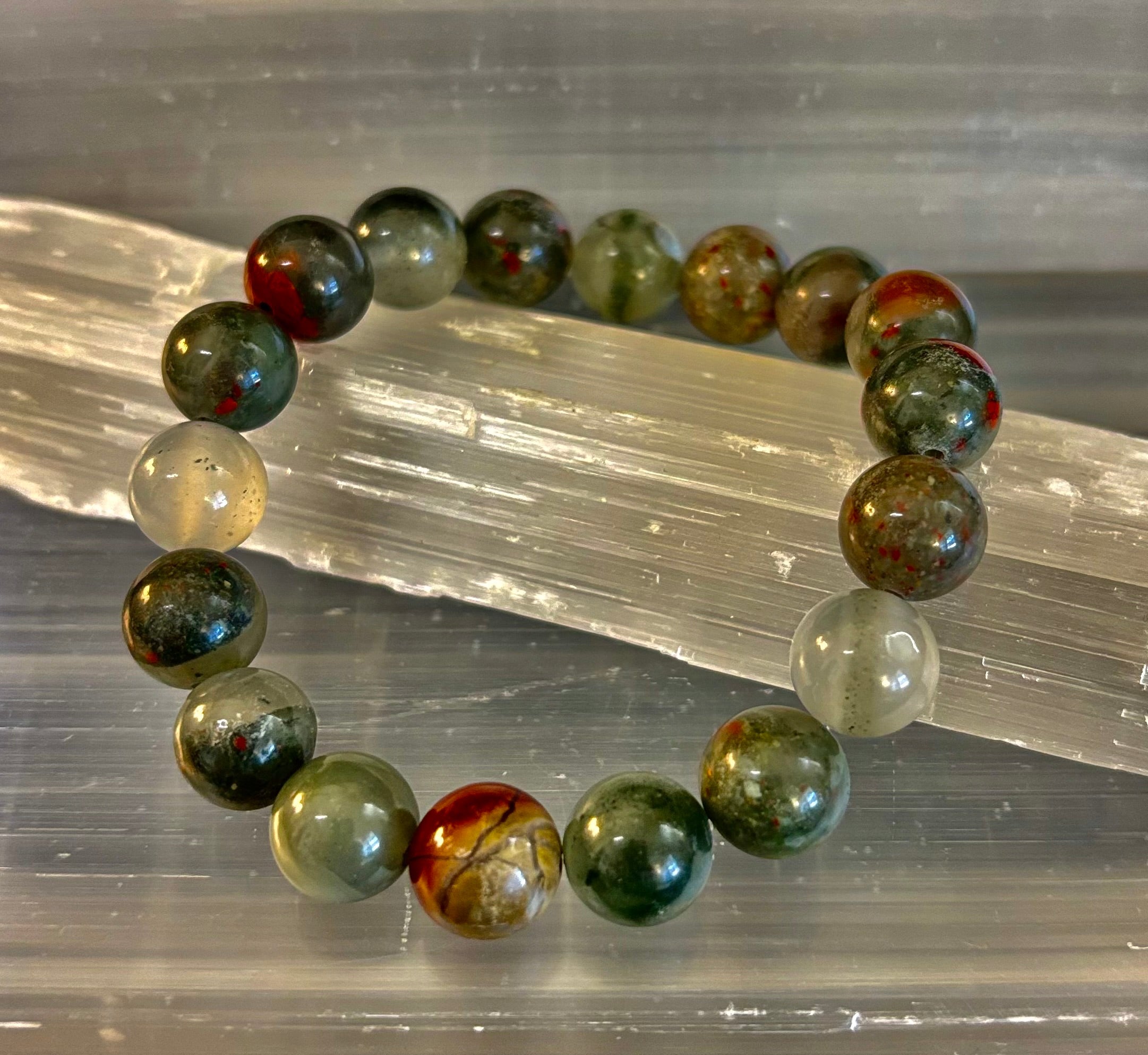 African Bloodstone Bracelet – Courage, Strength & Grounding Beaded Bracelet (8mm or 10mm) | | Wiccan Center