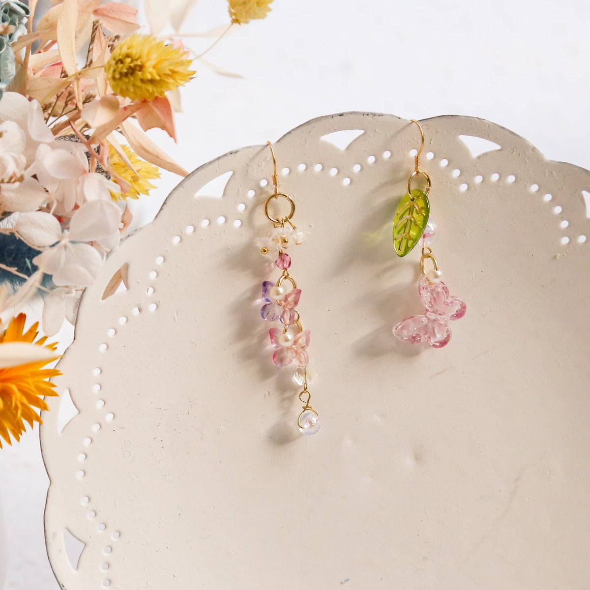 SALE - Resin Butterfly Chained Asymmetric Earrings
