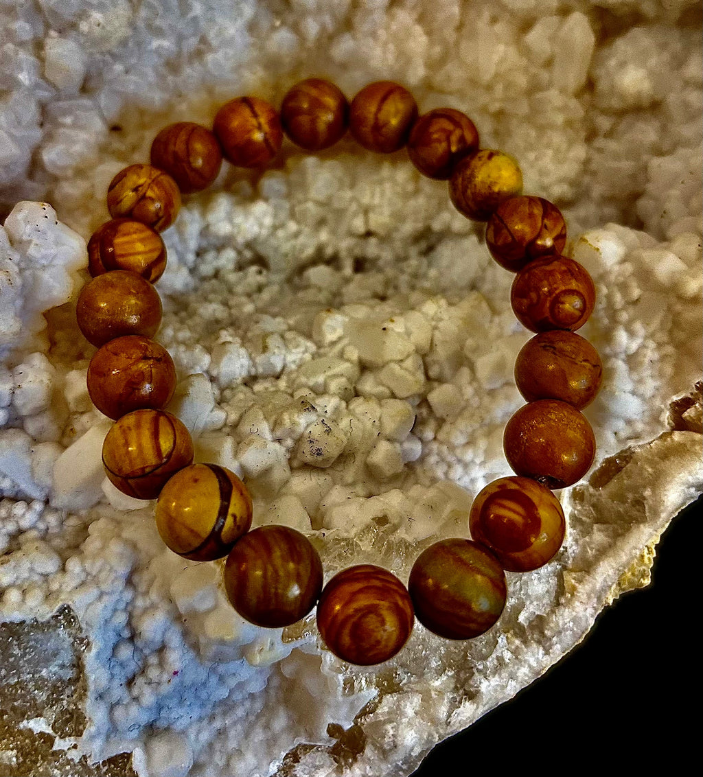 Wood Lace Agate 8mm Reiki-Infused Grounding & Manifestation Bracelet (Medium-Large Wrists) | | Wiccan Center