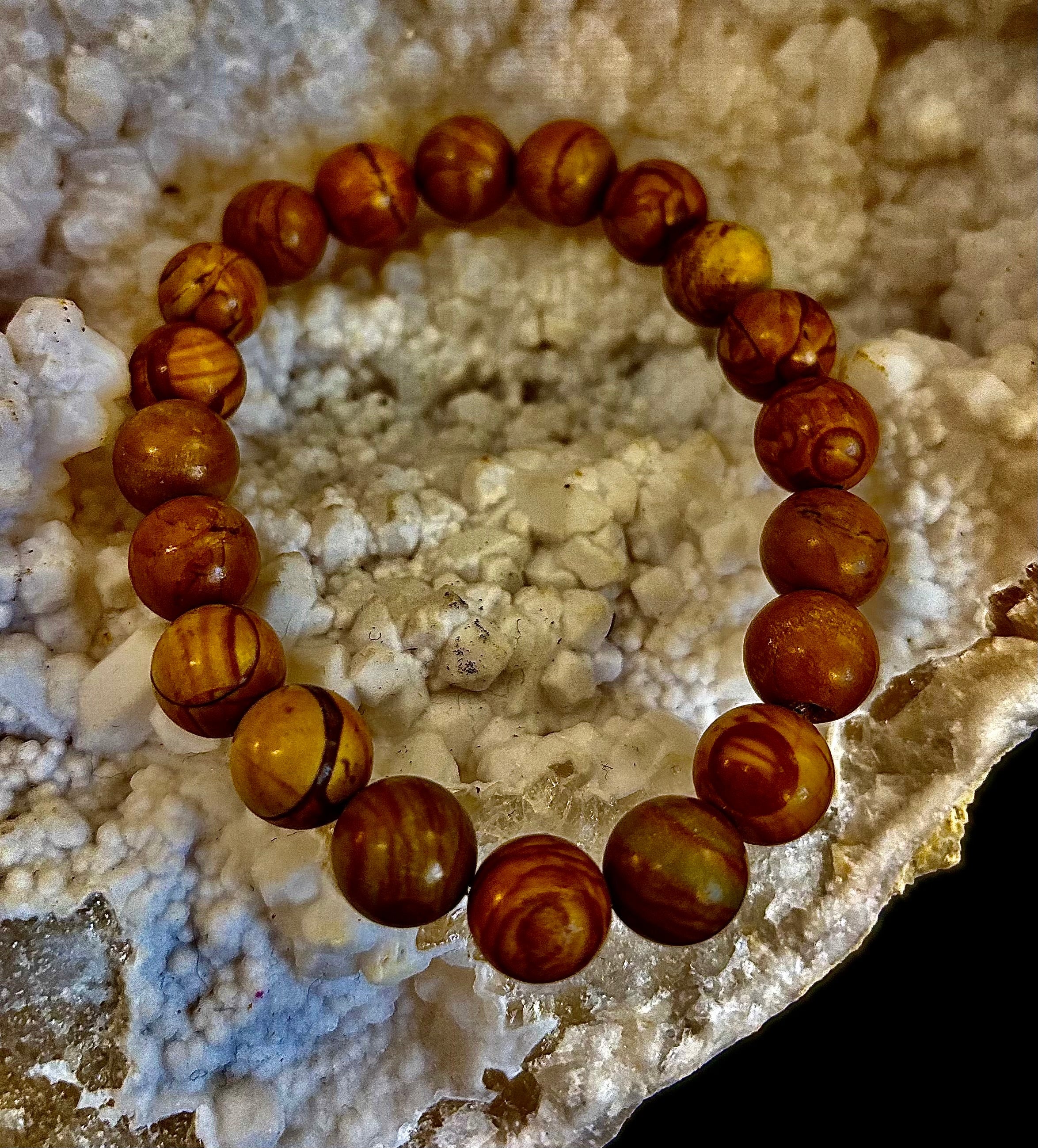 Wood Lace Agate 8mm Reiki-Infused Grounding & Manifestation Bracelet (Medium-Large Wrists) | | Wiccan Center