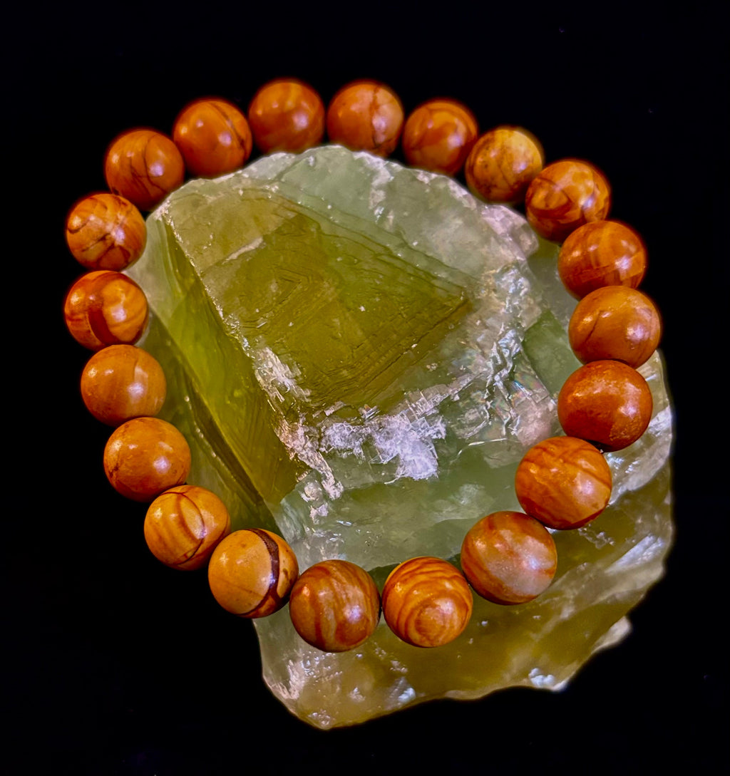 Wood Lace Agate 8mm Reiki-Infused Grounding & Manifestation Bracelet (Medium-Large Wrists) | | Wiccan Center