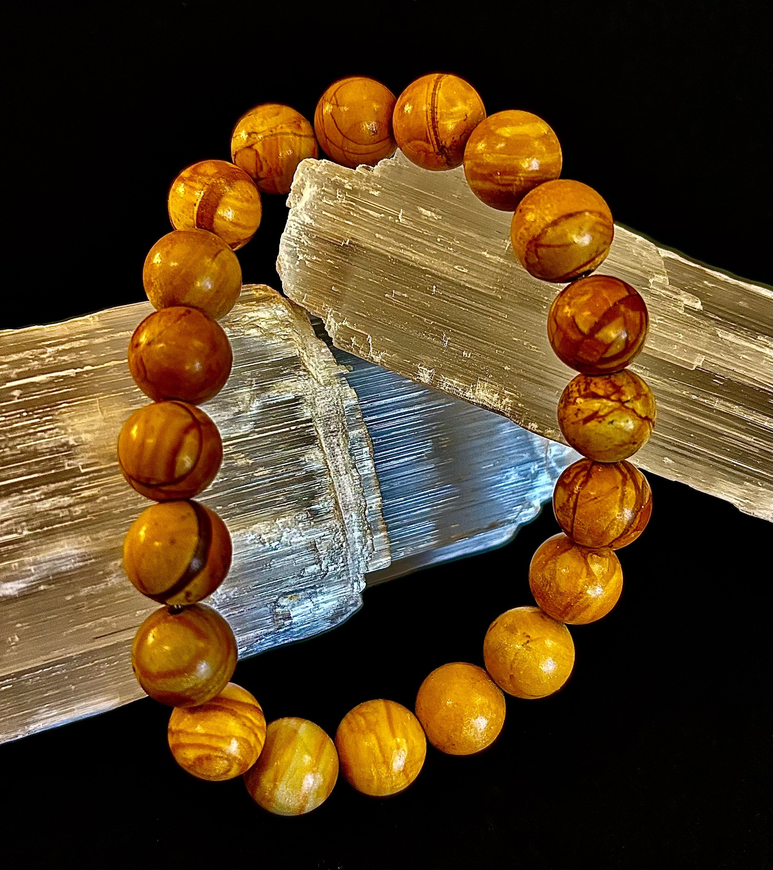 Wood Lace Agate 8mm Reiki-Infused Grounding & Manifestation Bracelet (Medium-Large Wrists) | | Wiccan Center