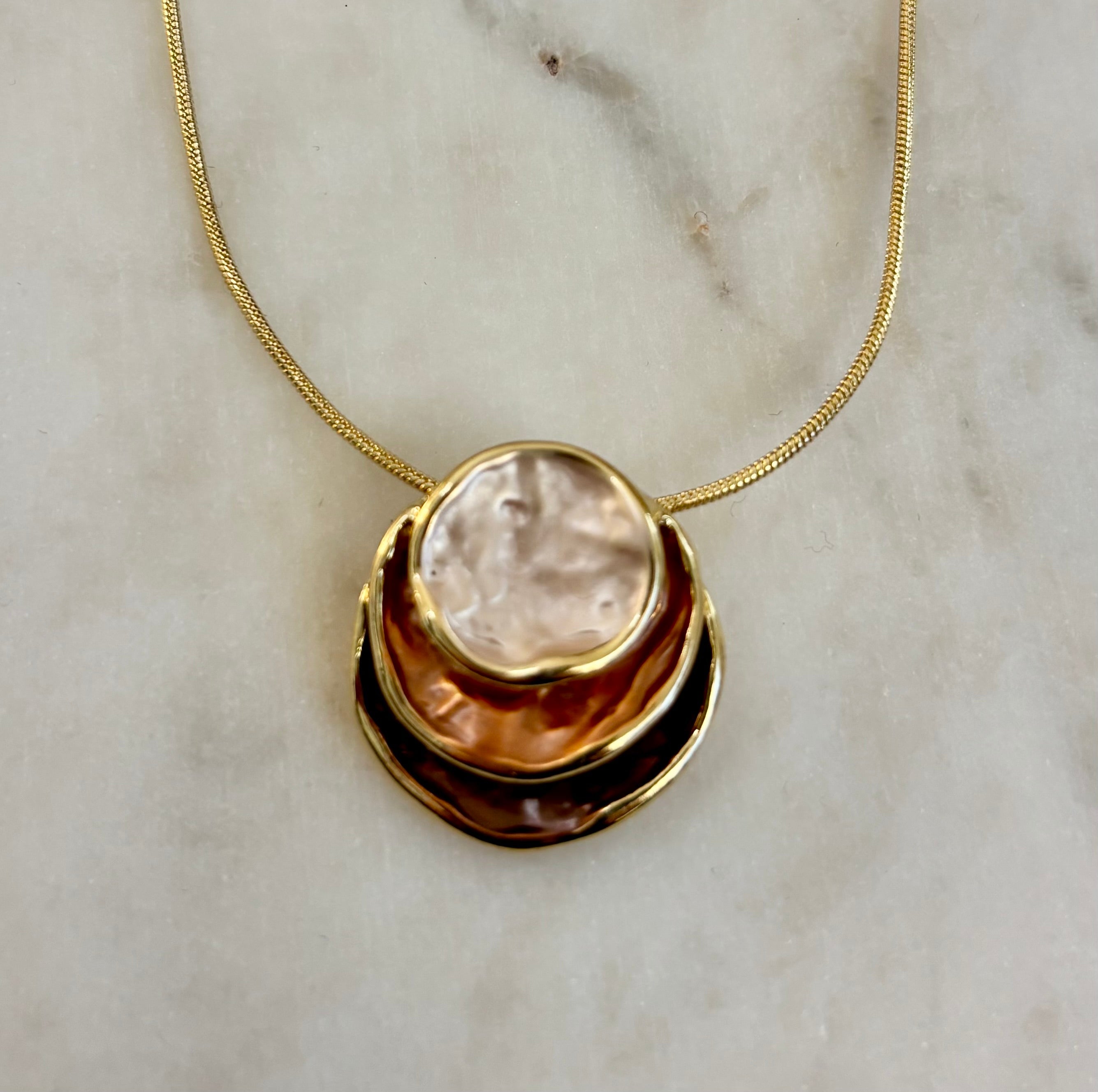 Coastal Glow Layered Shell Pendant Necklace – Gold or Silver Tone | Beach-Inspired Collarbone Necklace | | Wiccan Center
