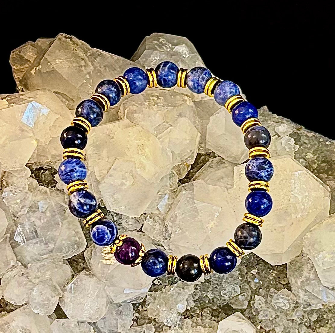Reiki-Infused ANXIETY SUPPORT Bracelet – Sodalite & Amethyst with Gold Accents | | Wiccan Center