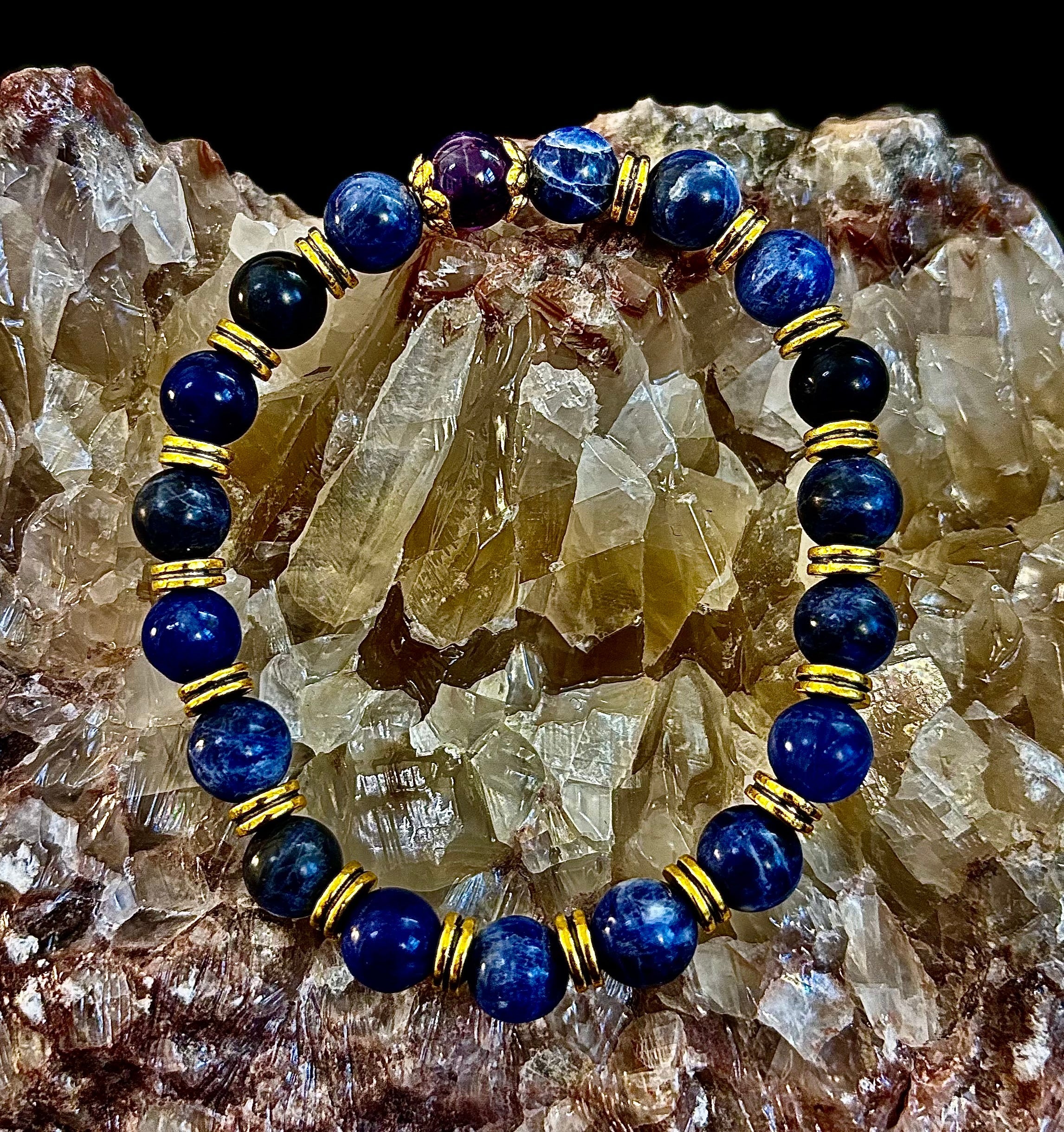 Reiki-Infused ANXIETY SUPPORT Bracelet – Sodalite & Amethyst with Gold Accents | | Wiccan Center
