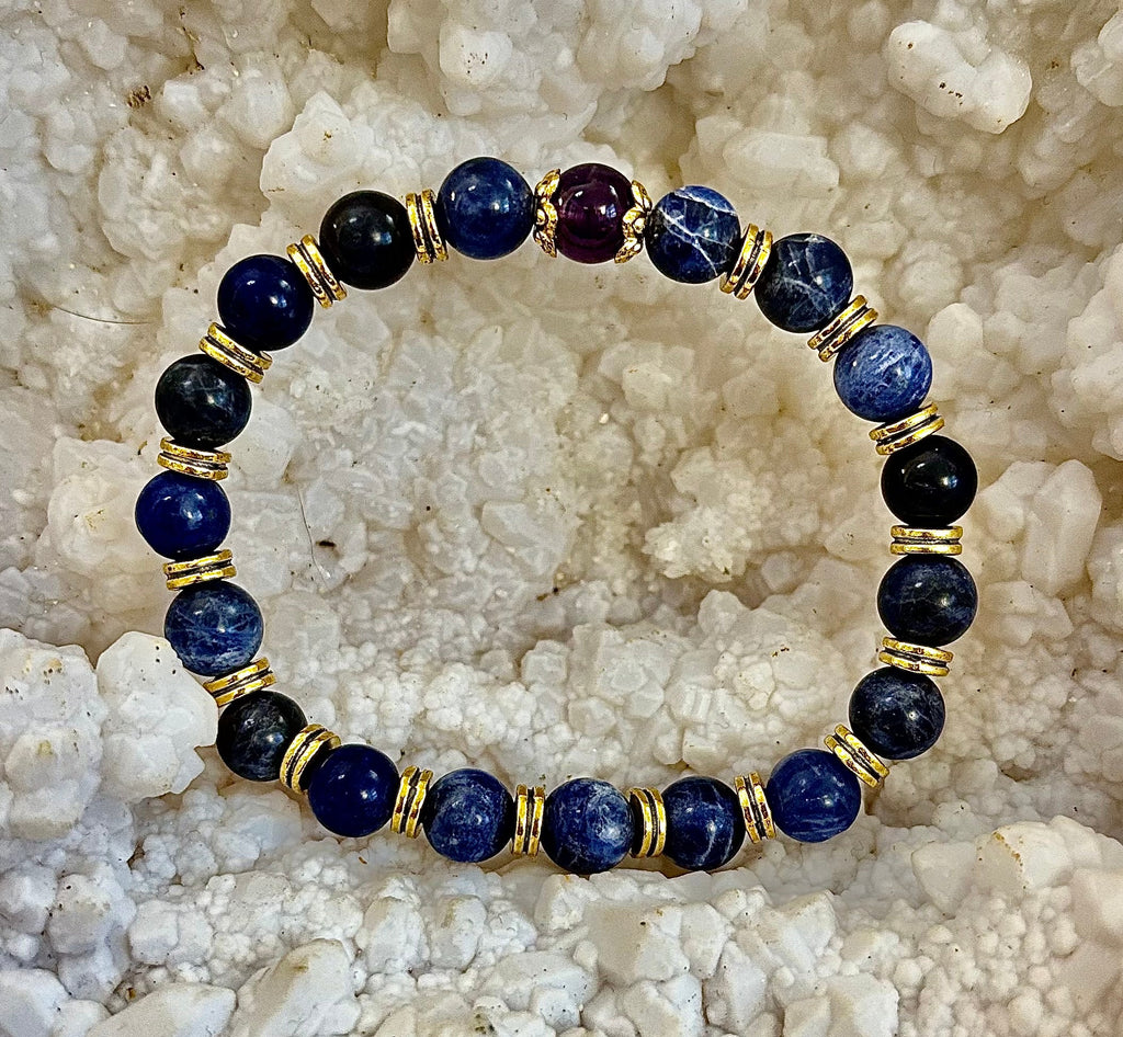 Reiki-Infused ANXIETY SUPPORT Bracelet – Sodalite & Amethyst with Gold Accents | | Wiccan Center