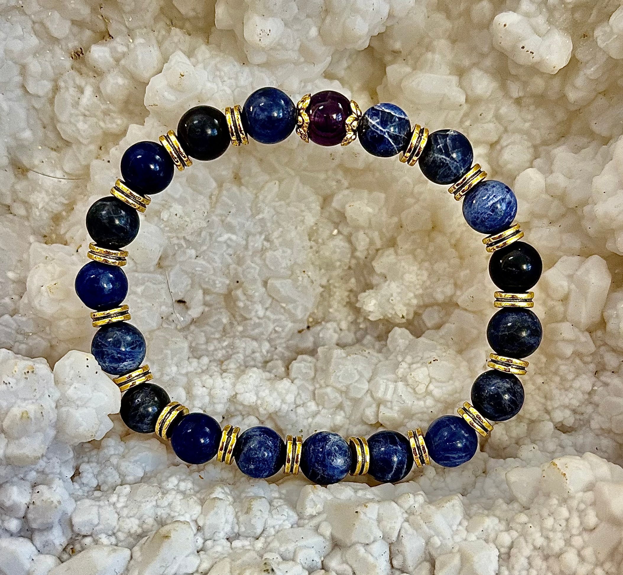 Reiki-Infused ANXIETY SUPPORT Bracelet – Sodalite & Amethyst with Gold Accents | | Wiccan Center