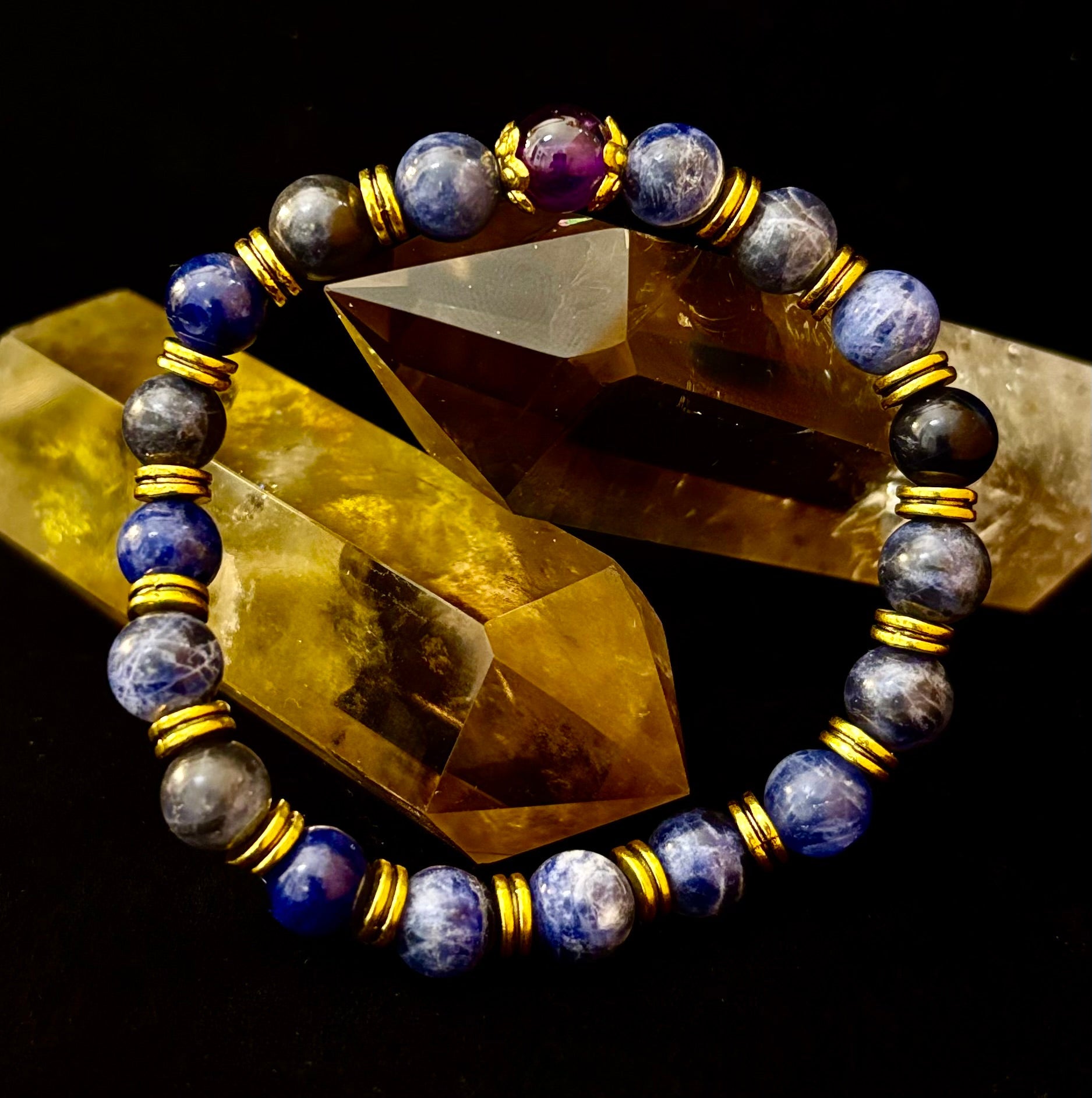 Reiki-Infused ANXIETY SUPPORT Bracelet – Sodalite & Amethyst with Gold Accents | | Wiccan Center