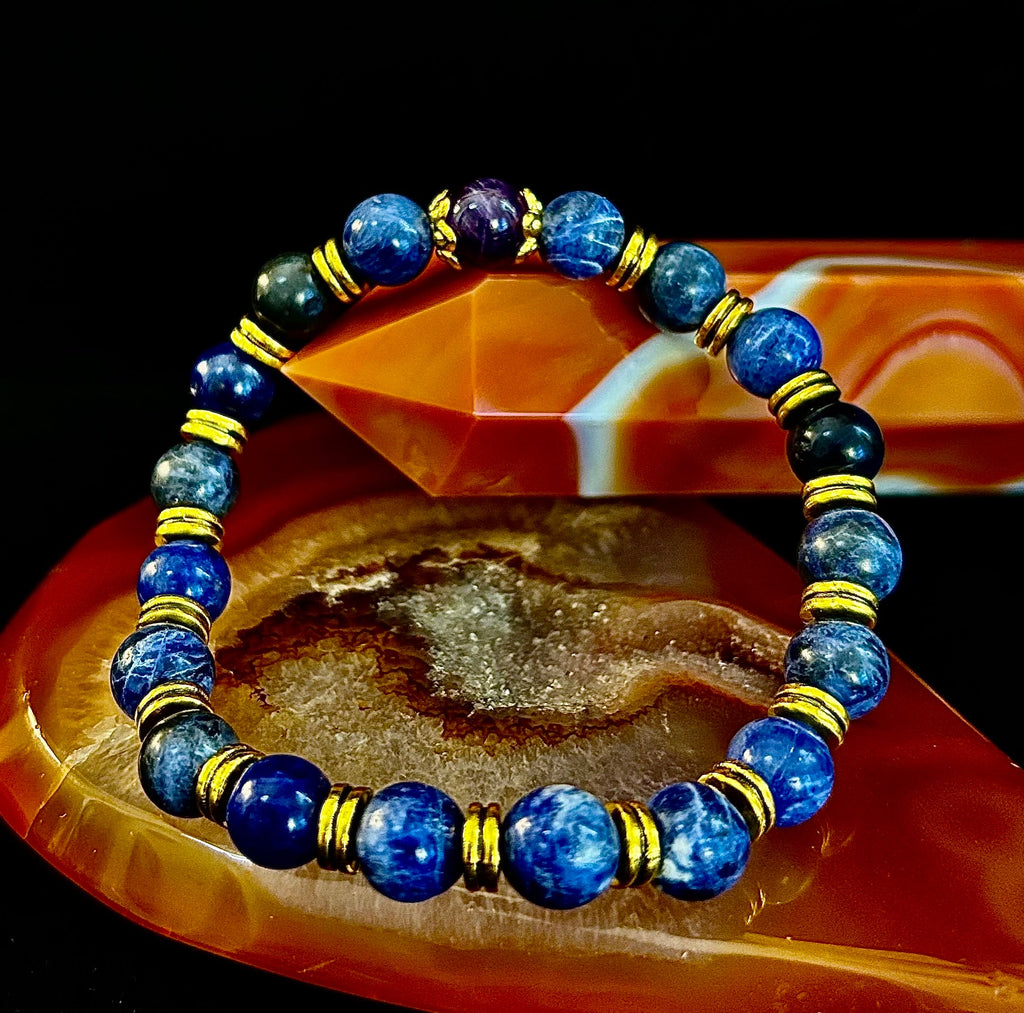 Reiki-Infused ANXIETY SUPPORT Bracelet – Sodalite & Amethyst with Gold Accents | | Wiccan Center