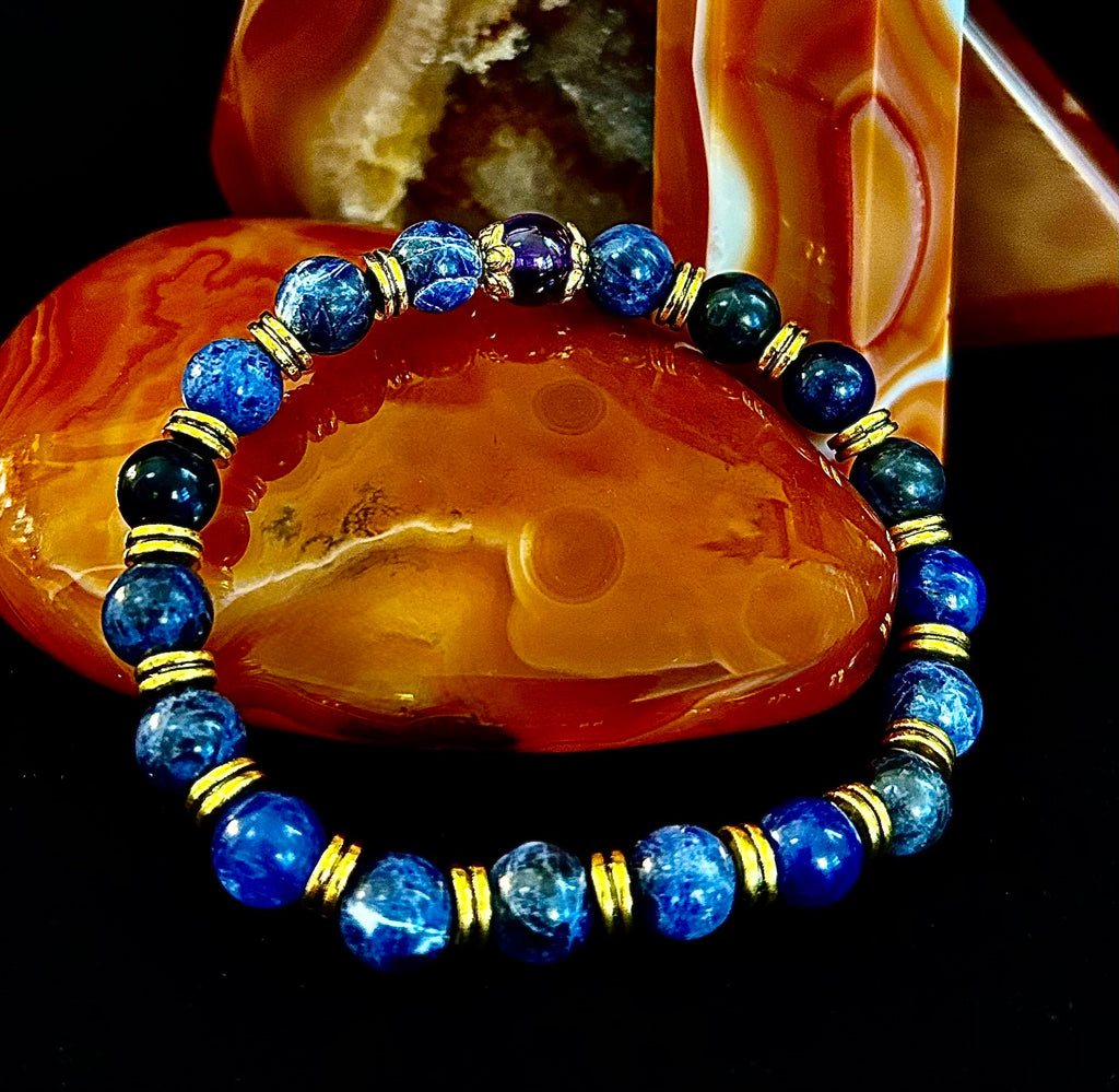 Reiki-Infused ANXIETY SUPPORT Bracelet – Sodalite & Amethyst with Gold Accents | | Wiccan Center