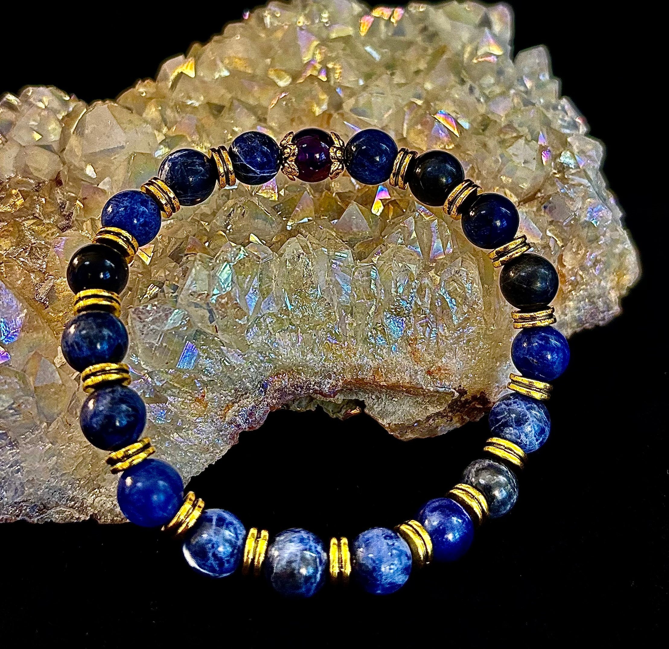 Reiki-Infused ANXIETY SUPPORT Bracelet – Sodalite & Amethyst with Gold Accents | | Wiccan Center