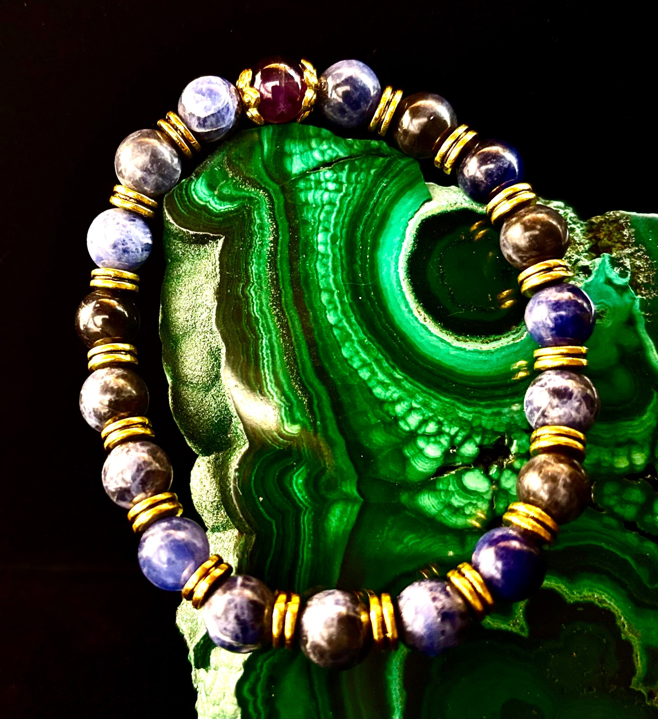 Reiki-Infused ANXIETY SUPPORT Bracelet – Sodalite & Amethyst with Gold Accents | | Wiccan Center