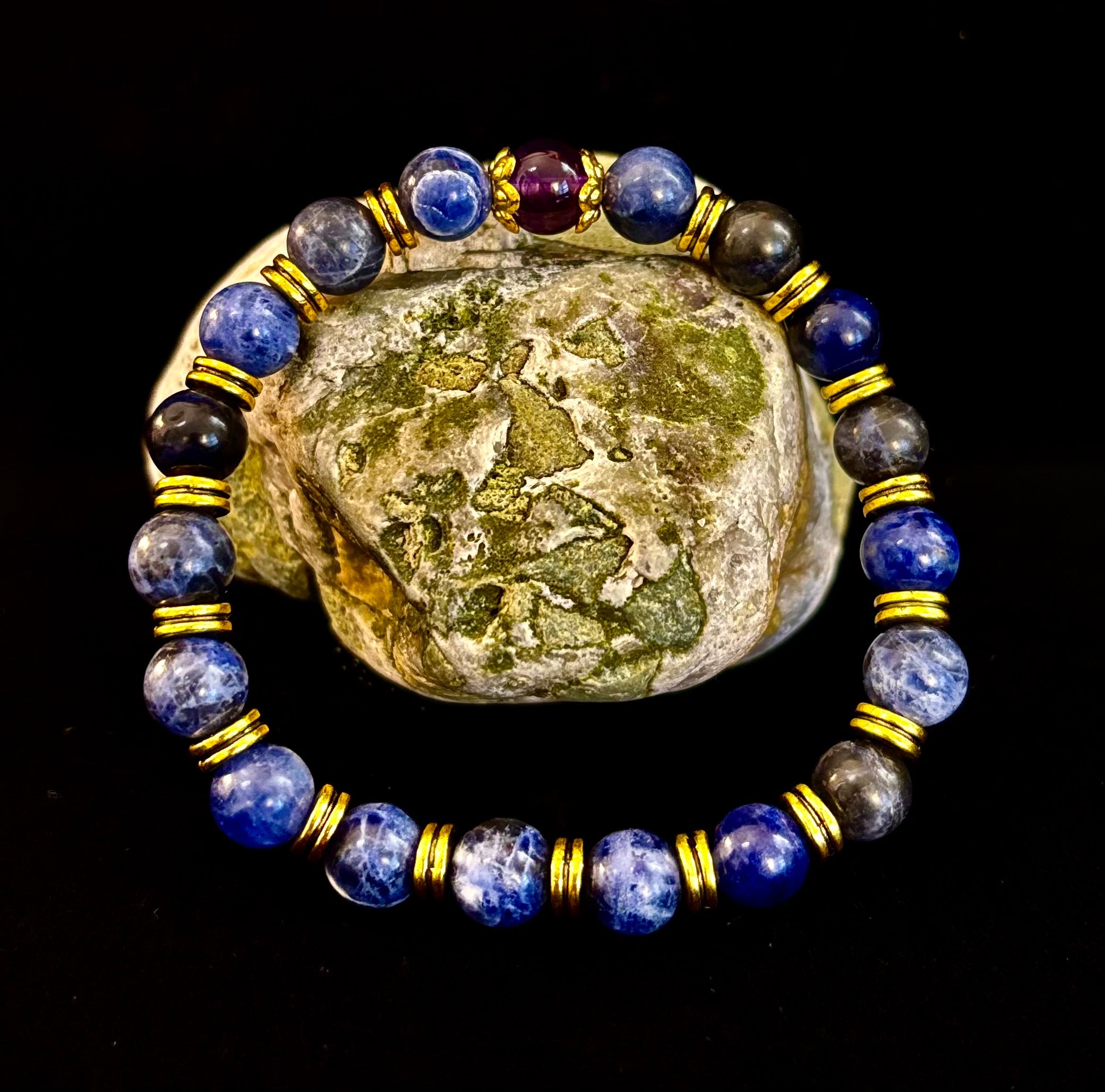 Reiki-Infused ANXIETY SUPPORT Bracelet – Sodalite & Amethyst with Gold Accents | | Wiccan Center