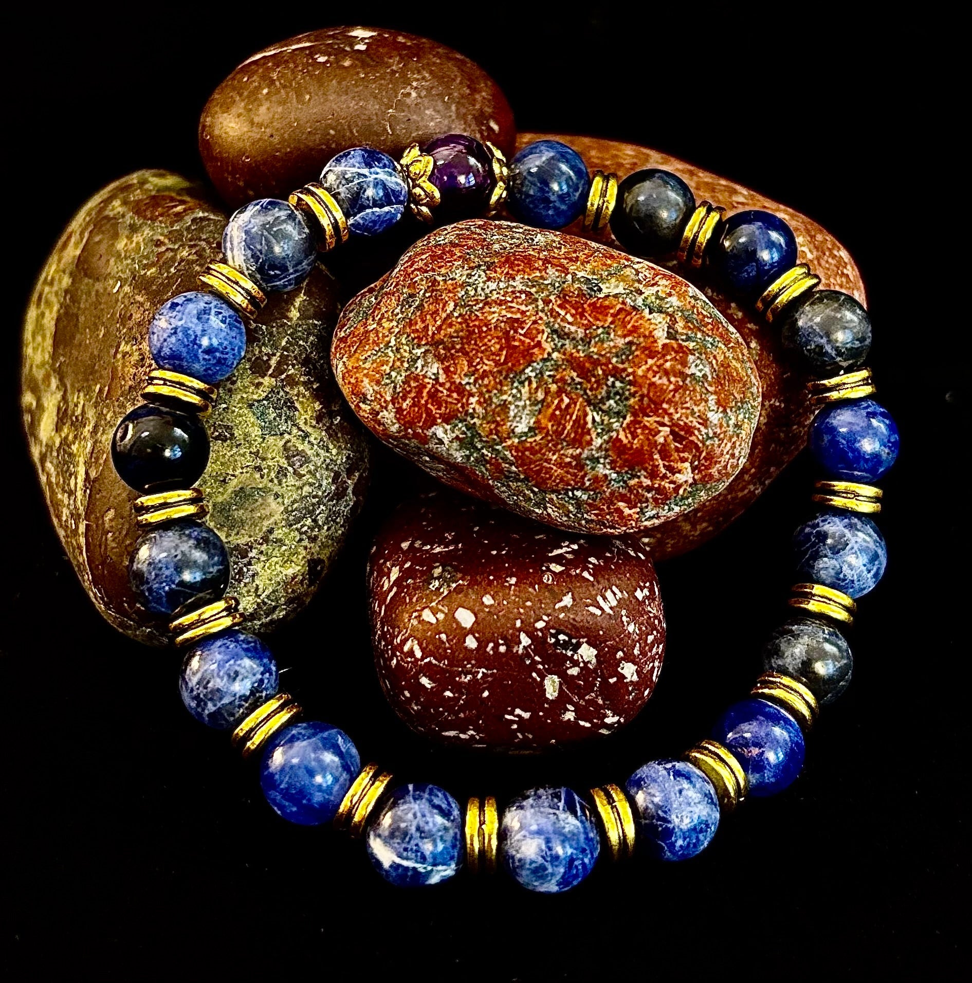 Reiki-Infused ANXIETY SUPPORT Bracelet – Sodalite & Amethyst with Gold Accents | | Wiccan Center