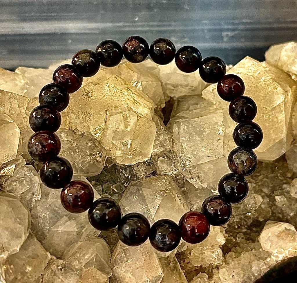 Astrophyllite with Garnet Bracelet – Grounded Transformation & Passionate Strength (8mm Beads) | | Wiccan Center