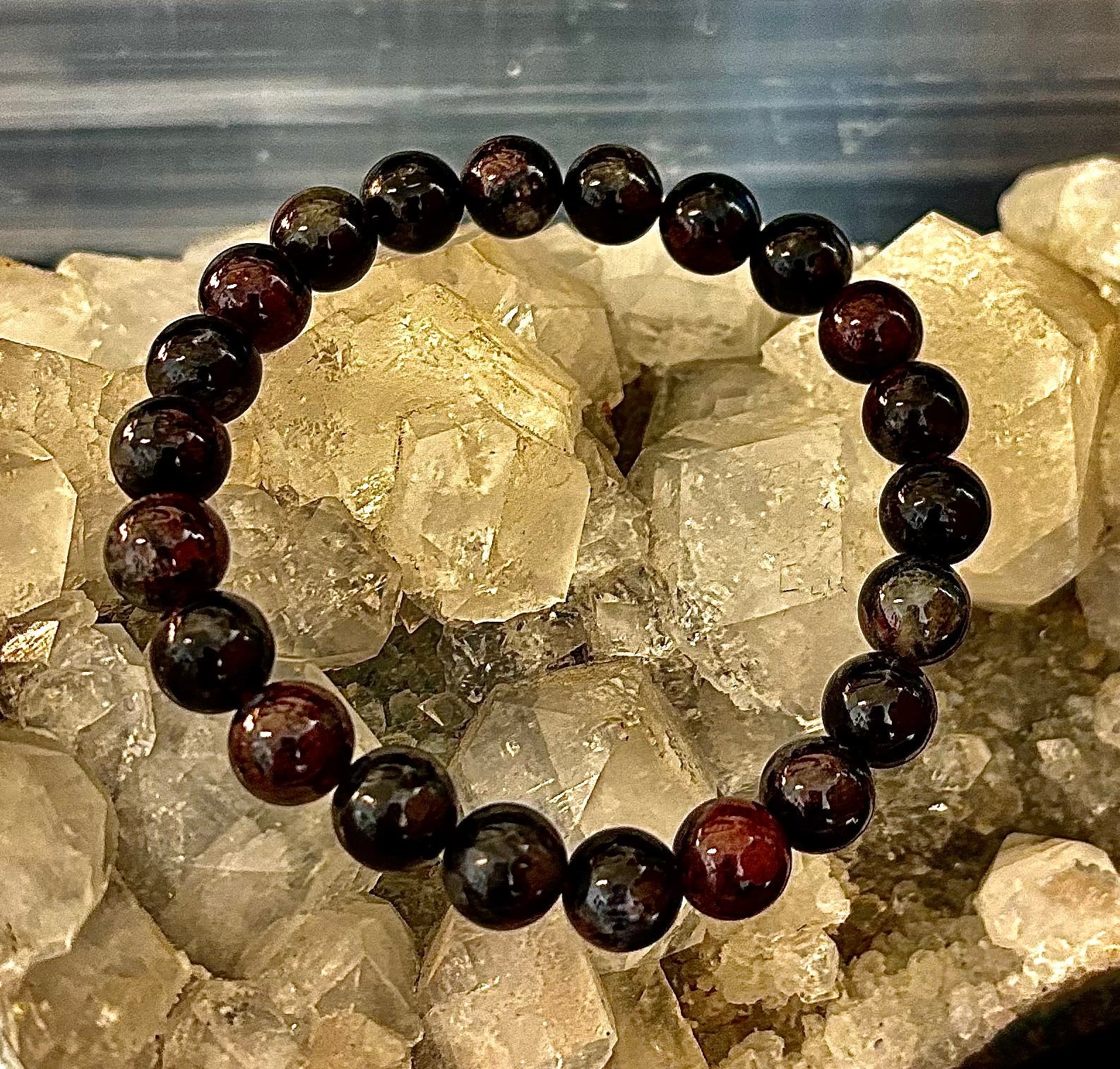 Astrophyllite with Garnet Bracelet – Grounded Transformation & Passionate Strength (8mm Beads) | | Wiccan Center