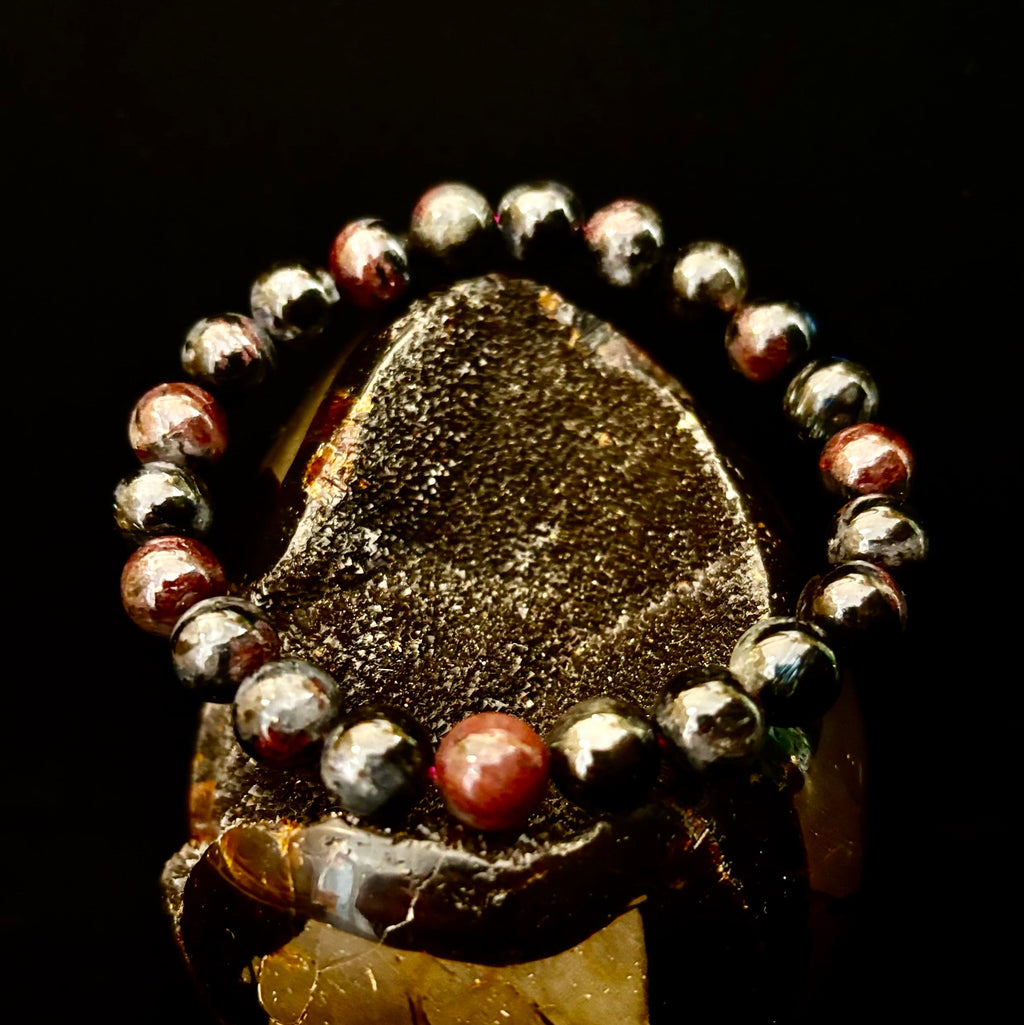 Astrophyllite with Garnet Bracelet – Grounded Transformation & Passionate Strength (8mm Beads) | | Wiccan Center