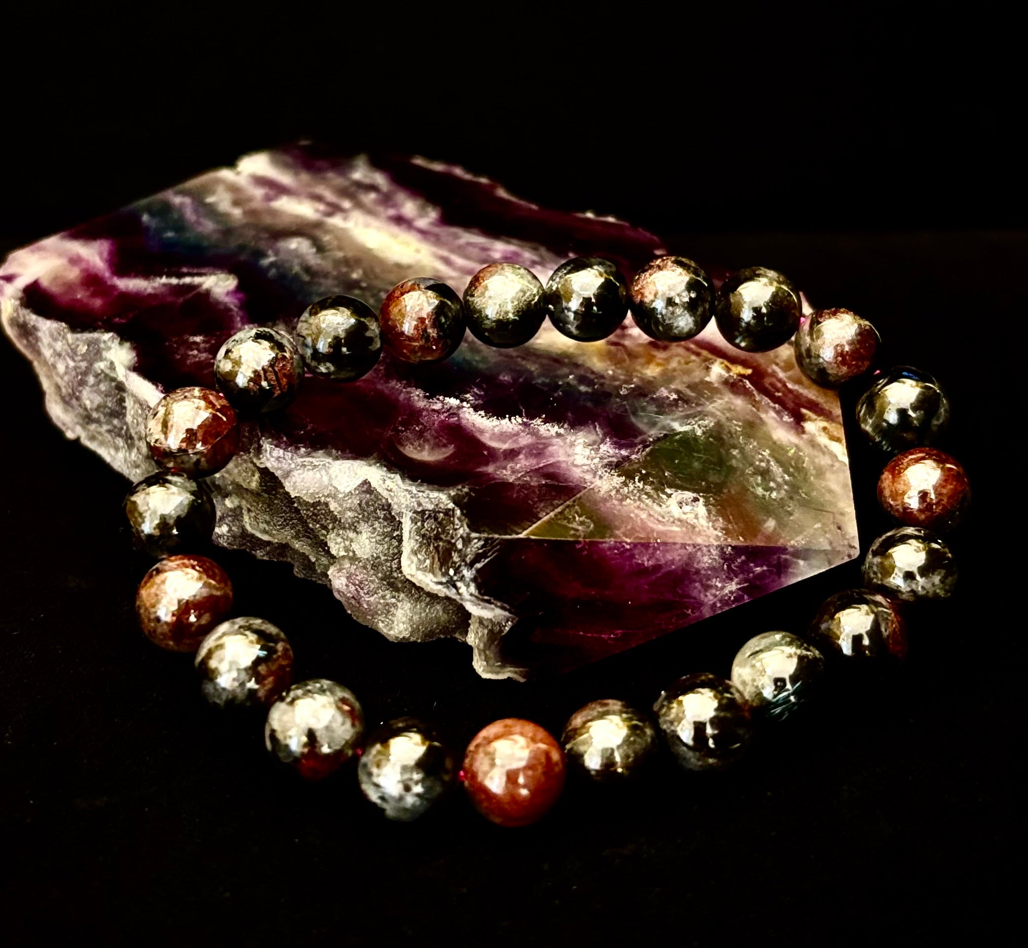Astrophyllite with Garnet Bracelet – Grounded Transformation & Passionate Strength (8mm Beads) | | Wiccan Center