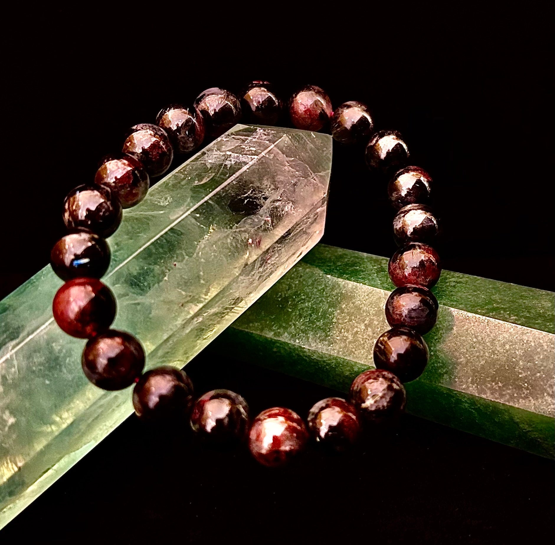 Astrophyllite with Garnet Bracelet – Grounded Transformation & Passionate Strength (8mm Beads) | | Wiccan Center