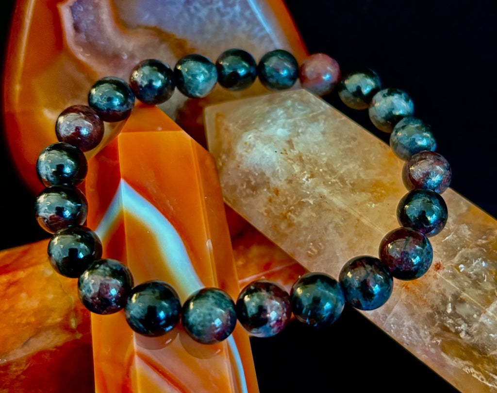 Astrophyllite with Garnet Bracelet – Grounded Transformation & Passionate Strength (8mm Beads) | | Wiccan Center