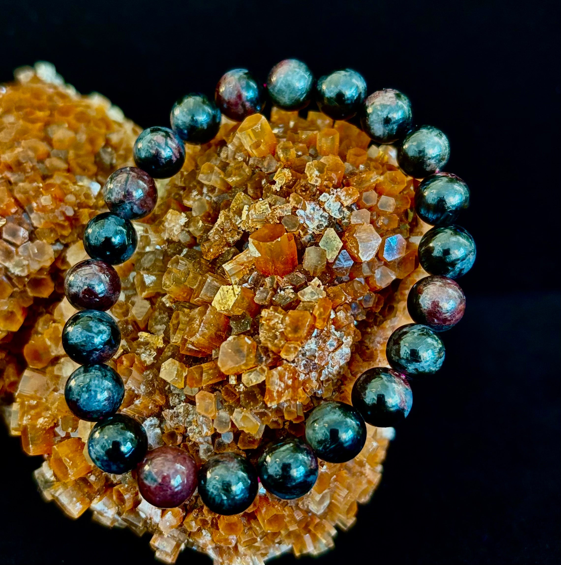 Astrophyllite with Garnet Bracelet – Grounded Transformation & Passionate Strength (8mm Beads) | | Wiccan Center