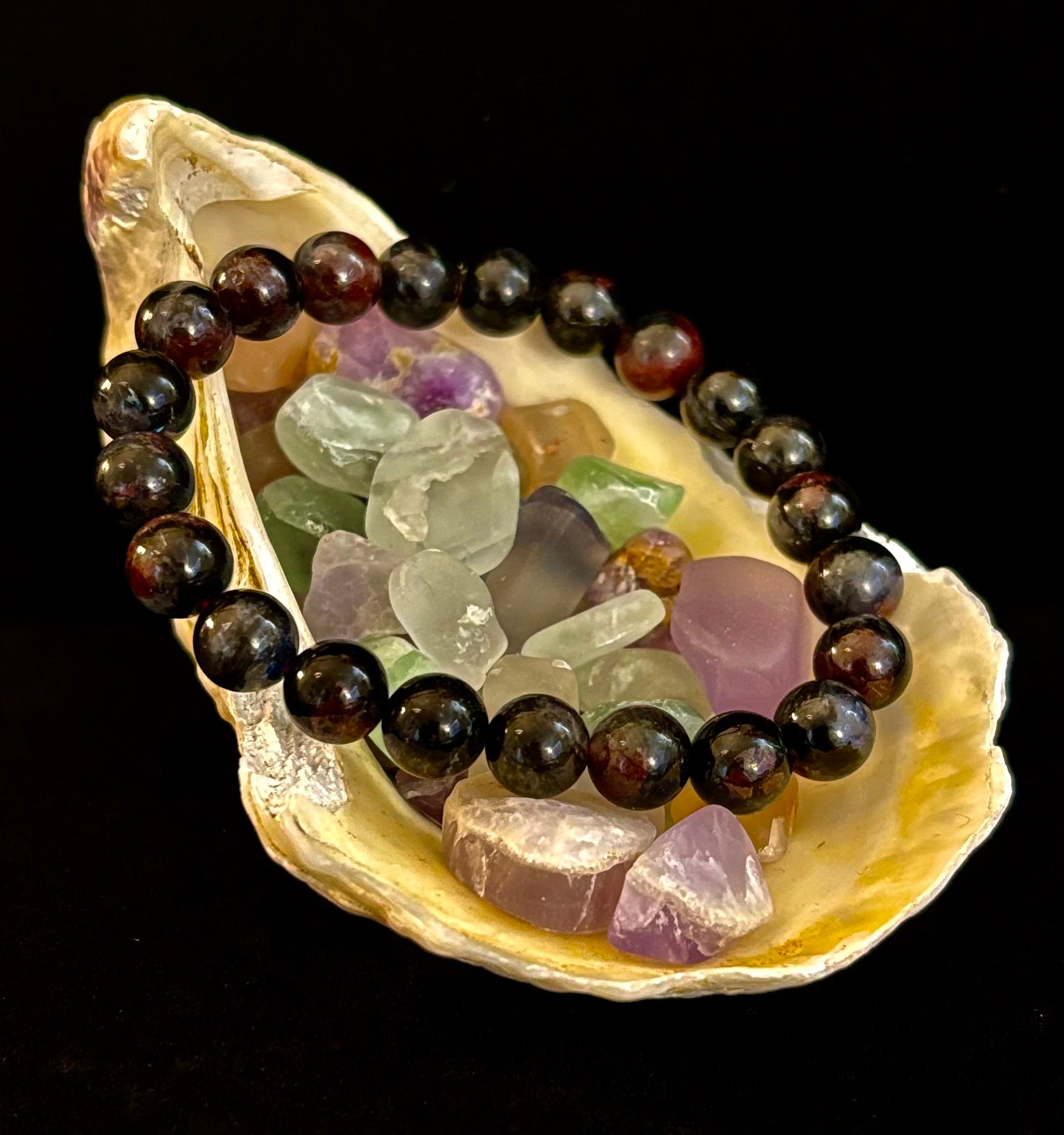 Astrophyllite with Garnet Bracelet – Grounded Transformation & Passionate Strength (8mm Beads) | | Wiccan Center
