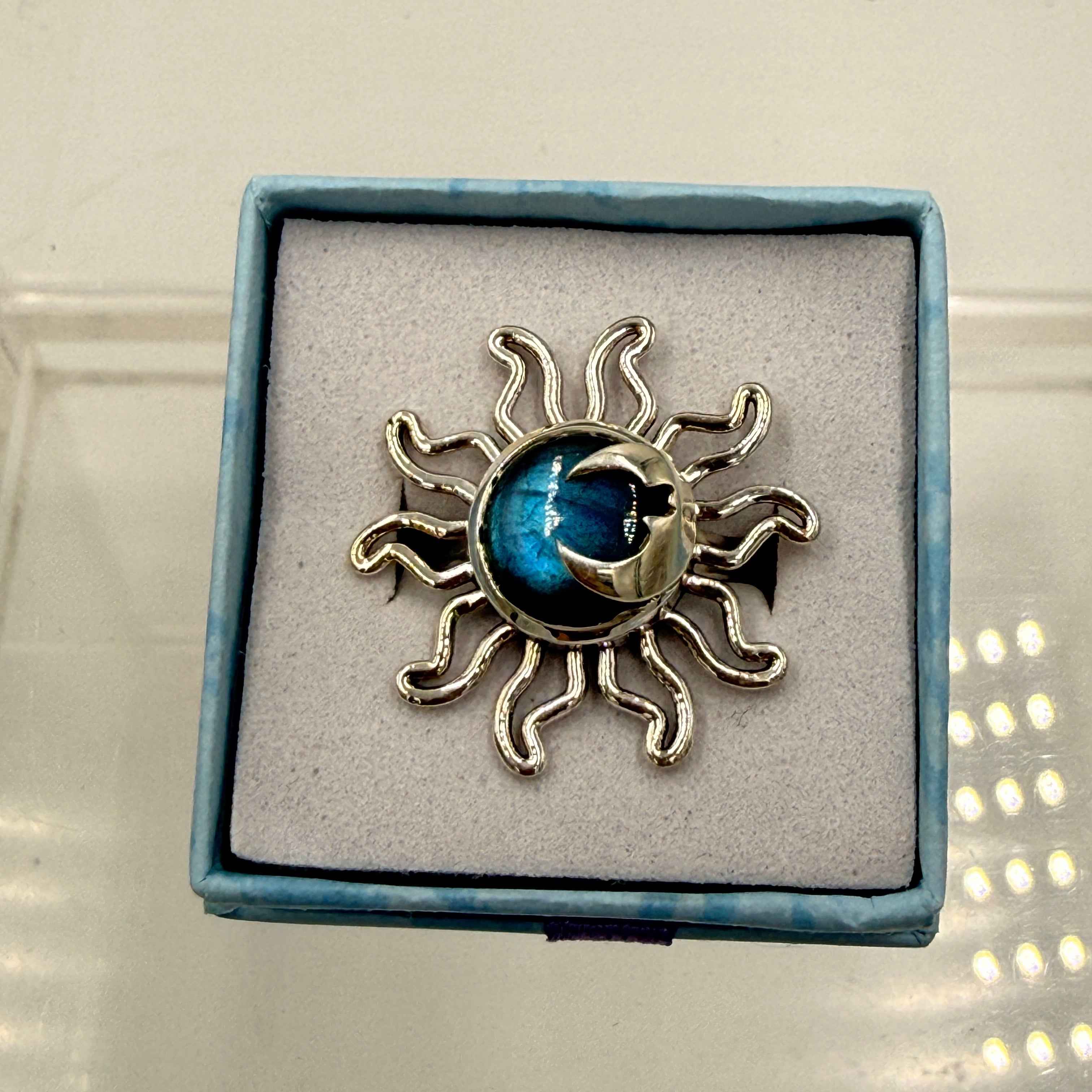 Sterling Silver Sun & Moon Labradorite Ring - Size 6 - Intuitive, Protective & Transformative | Rings | Wiccan Center