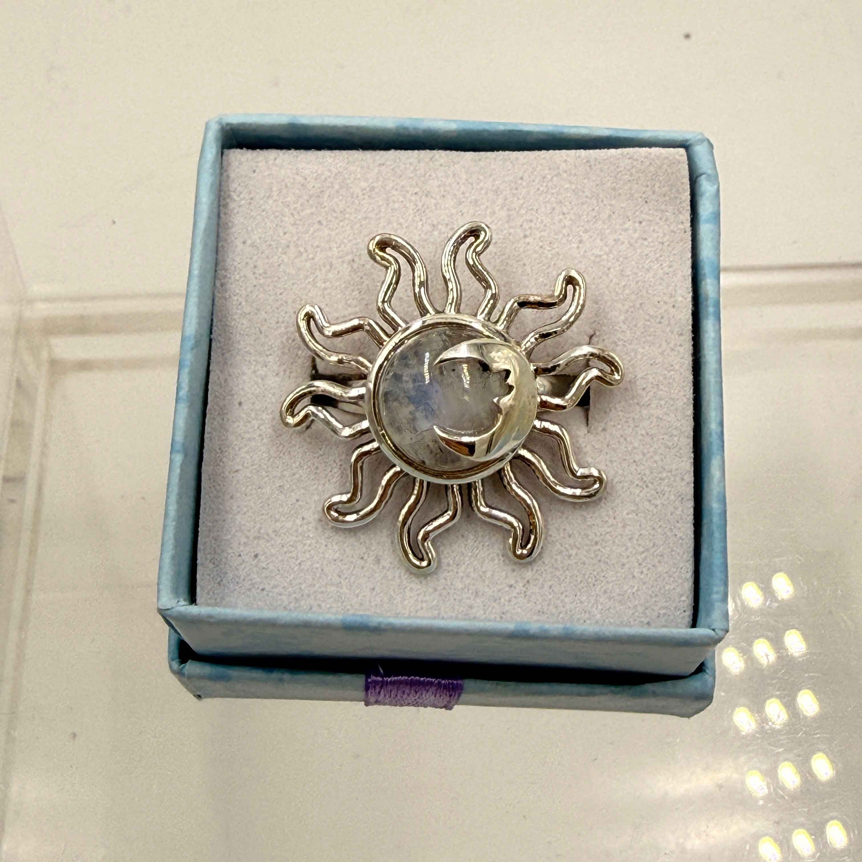 Sterling Silver Sun & Moon Moonstone Ring - Size 6 - Intuitive, Balance & Serenity | Rings | Wiccan Center