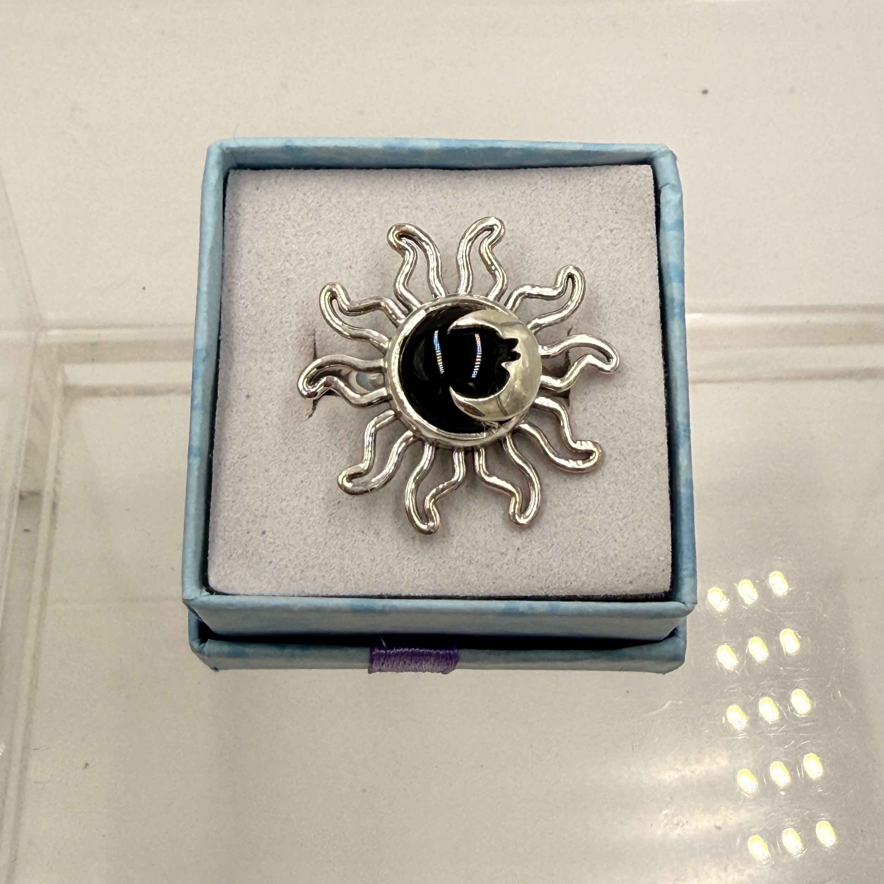 Sterling Silver Sun & Moon Black Onyx Ring - Size 7 - Protection, Grounding & Stabilizing | Rings | Wiccan Center