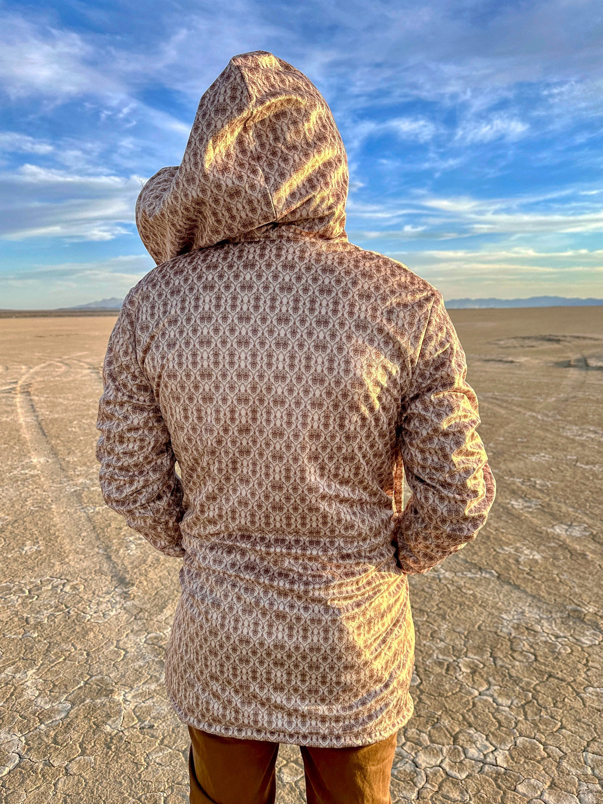 Cream Baroque Cuddle Cloak | Unisex Minky Sherpa Hooded Coat | Women and Mens Festival Coat | Mountain Fashion | Microfleece Cloak - AOP | Wiccan Center