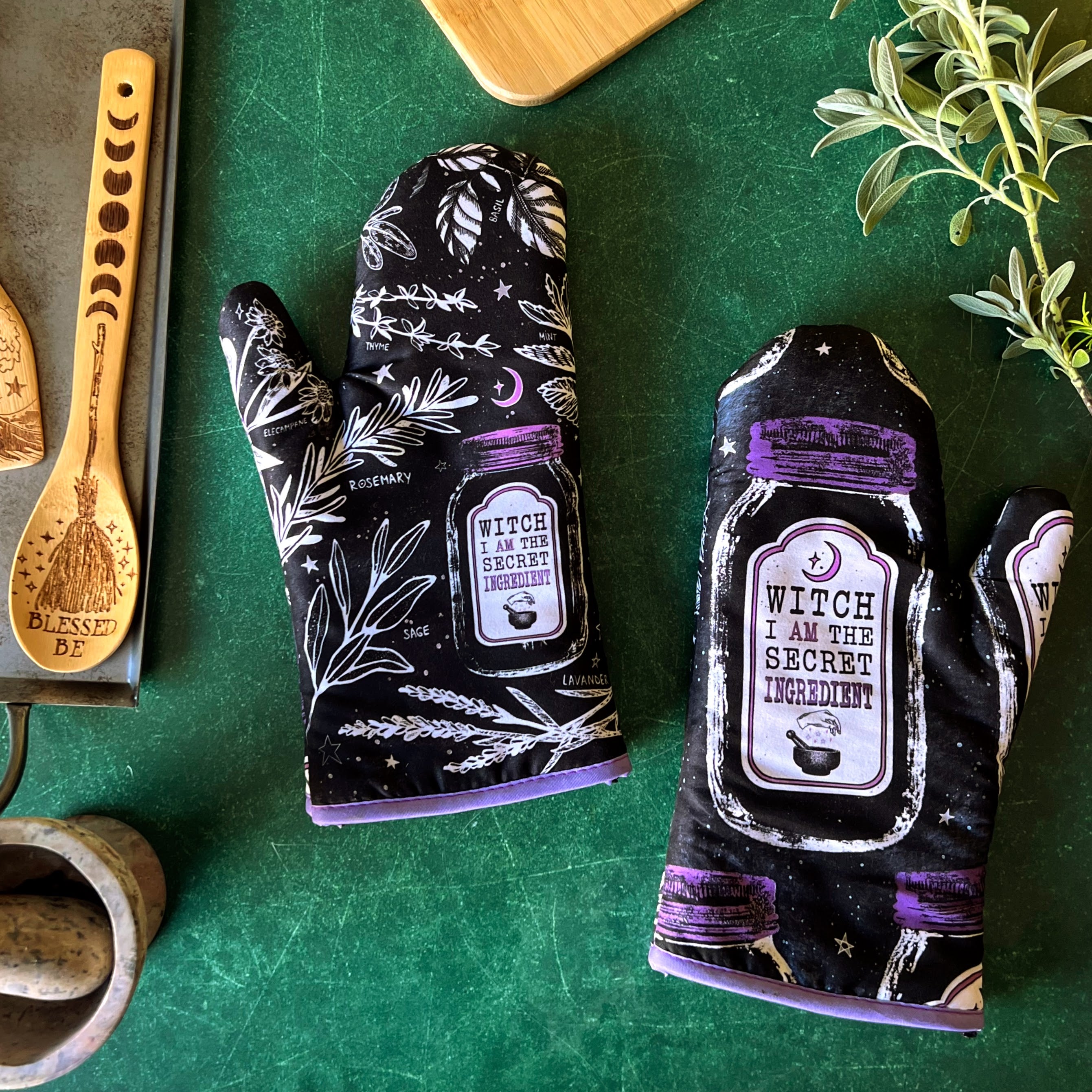 Kitchen Witch Oven Mitt Set | Kitchen | Wiccan Center