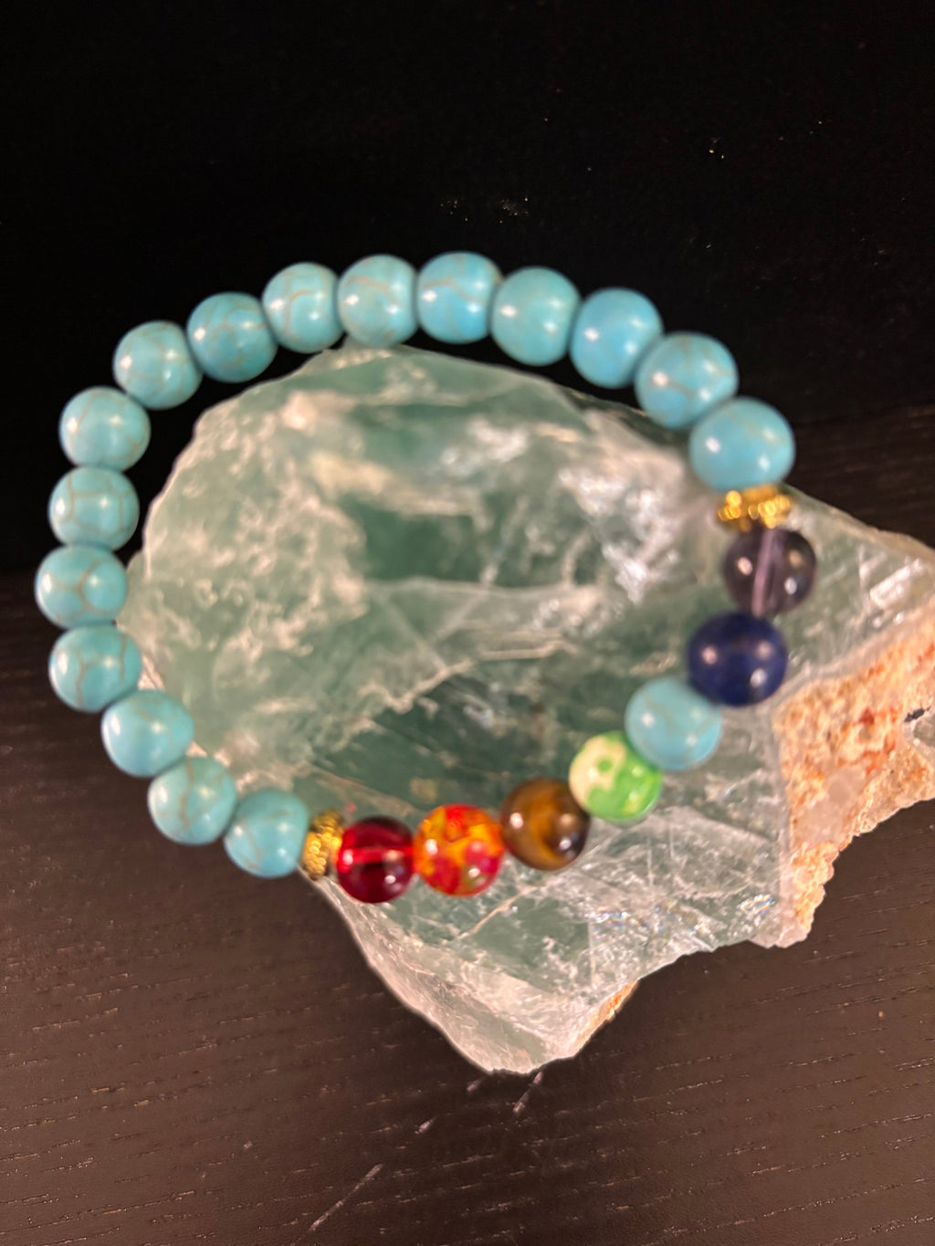Chakra Healing Bracelet – Turquoise Howlite Energy Beads with Chakra Stones | | Wiccan Center