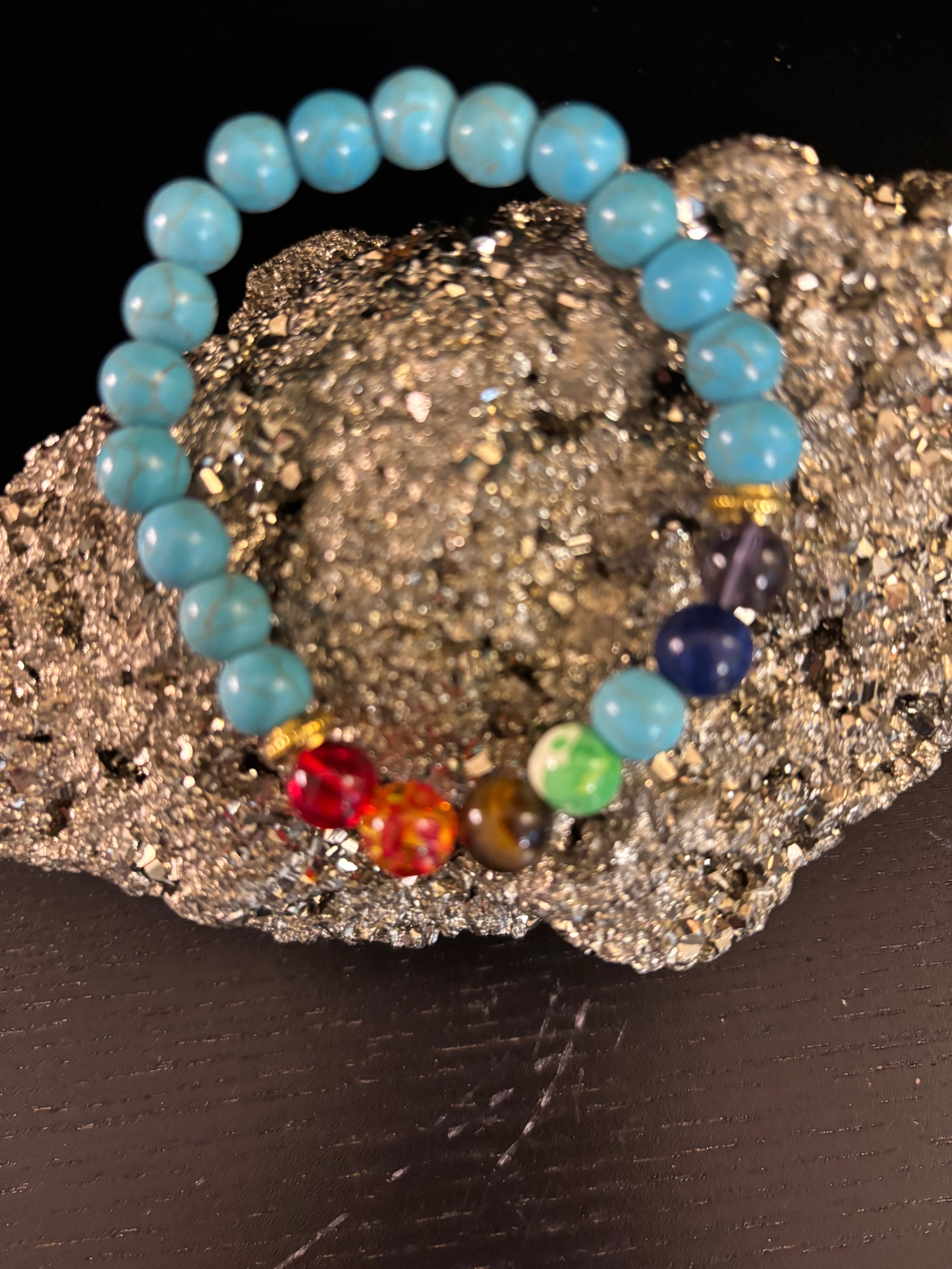 Chakra Healing Bracelet – Turquoise Howlite Energy Beads with Chakra Stones | | Wiccan Center
