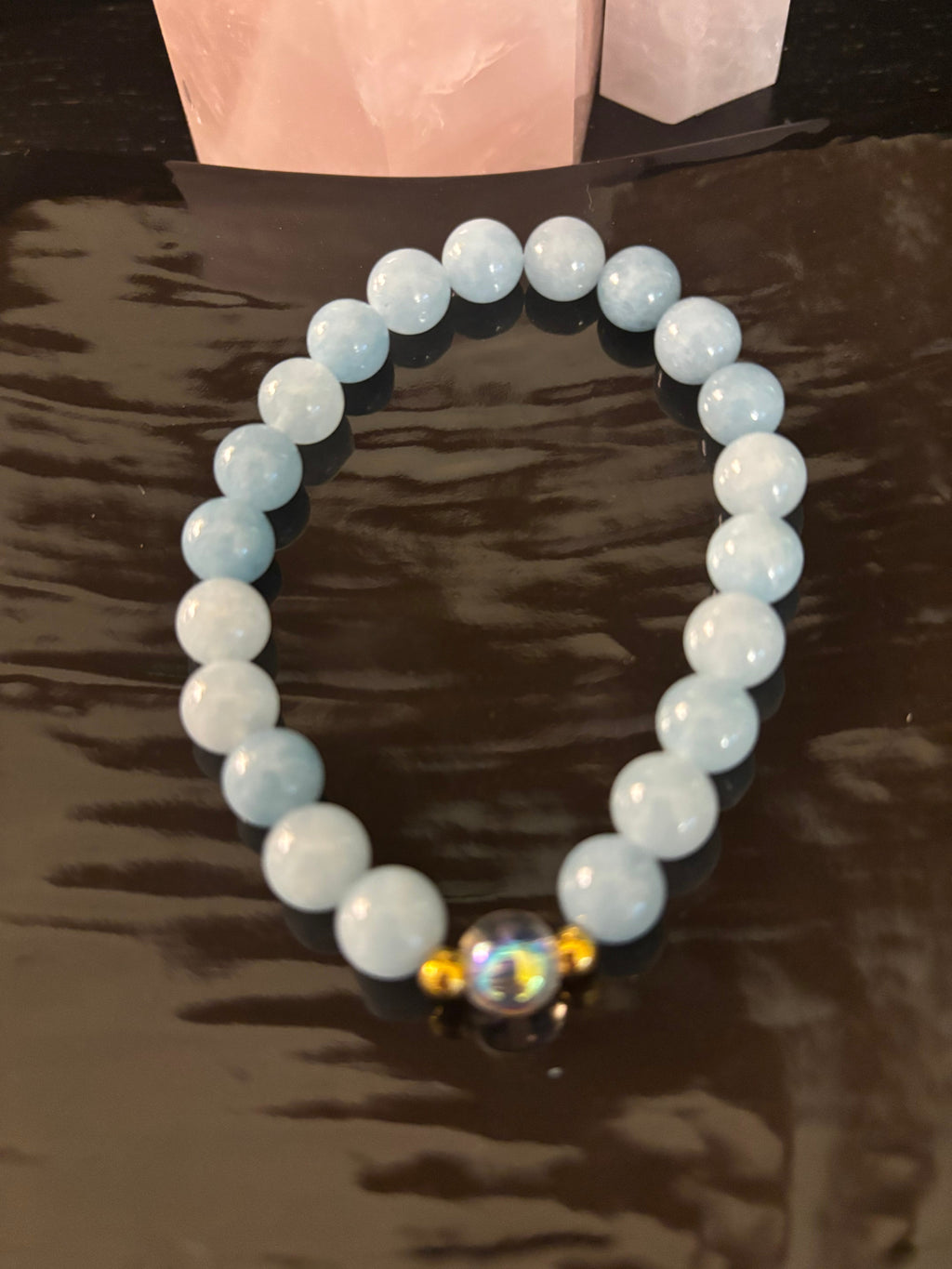 Courage - Aquamarine and White Crystal Beaded Bracelet | | Wiccan Center