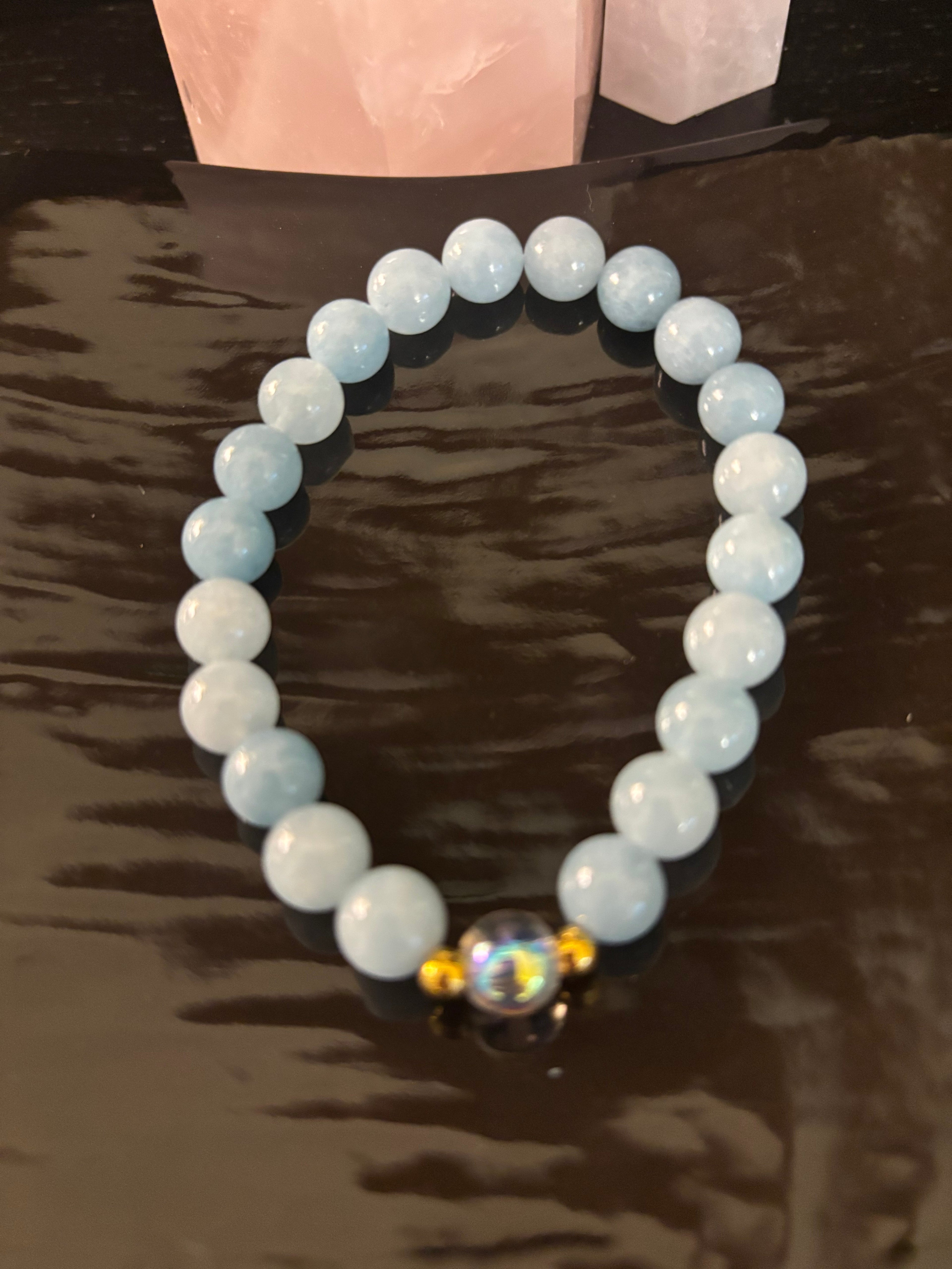 Courage - Aquamarine and White Crystal Beaded Bracelet | | Wiccan Center