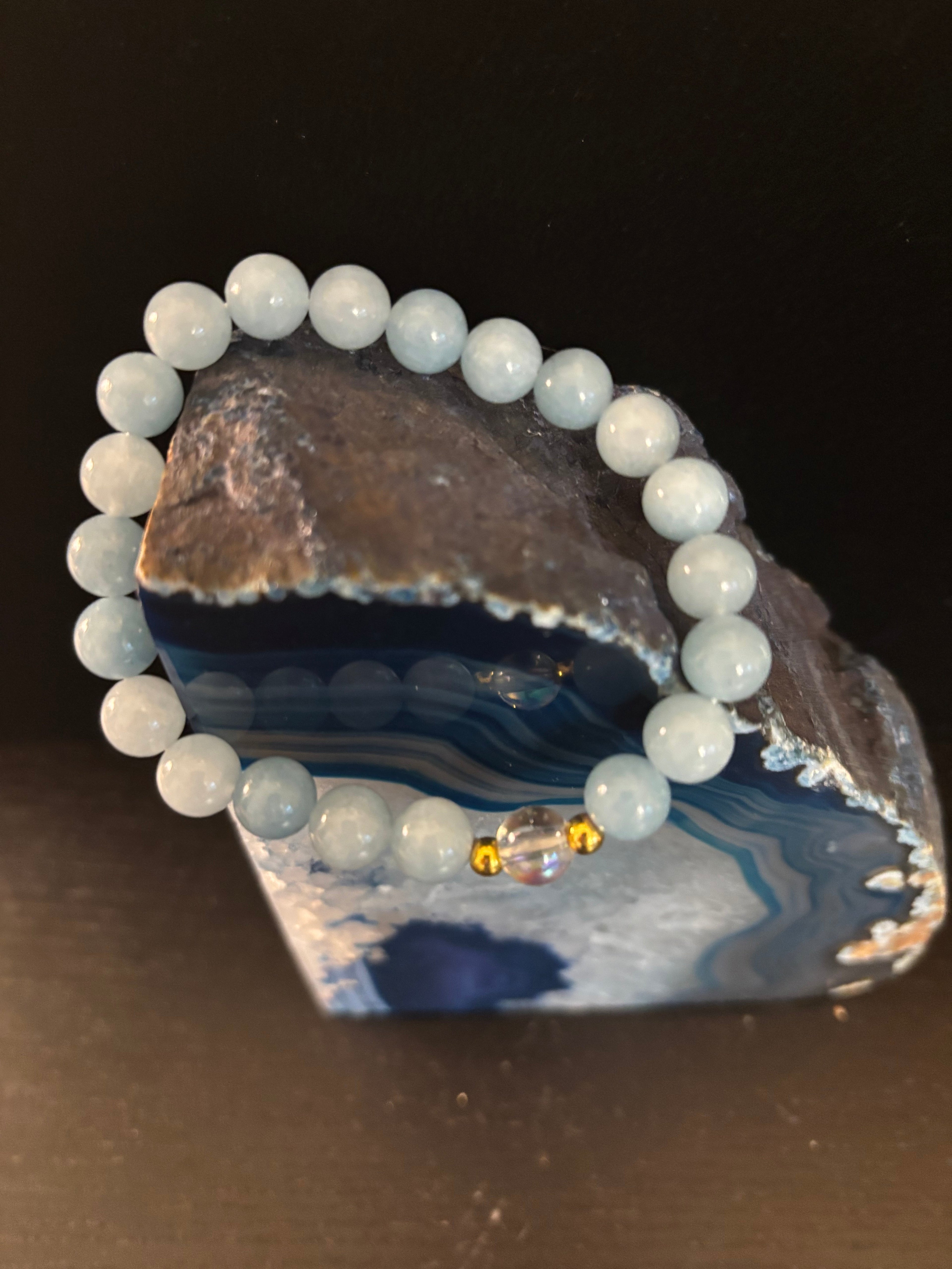 Courage - Aquamarine and White Crystal Beaded Bracelet | | Wiccan Center