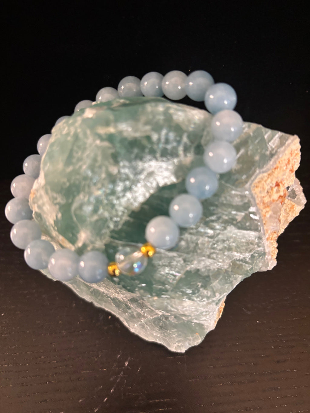 Courage - Aquamarine and White Crystal Beaded Bracelet | | Wiccan Center