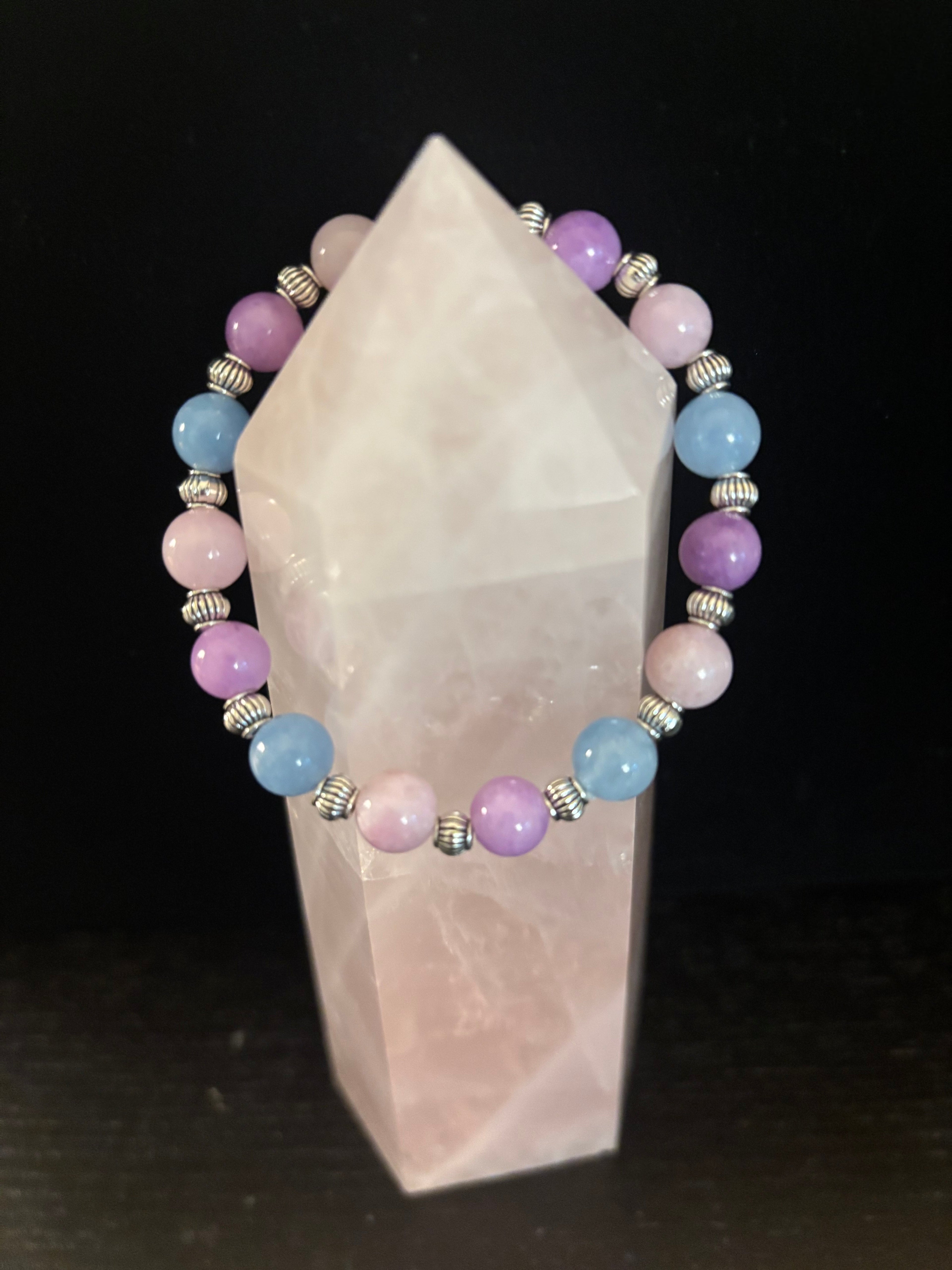 Calming Bracelet – Aquamarine & Kunzite Beads | Reduce Stress & Embrace Inner Peace | | Wiccan Center