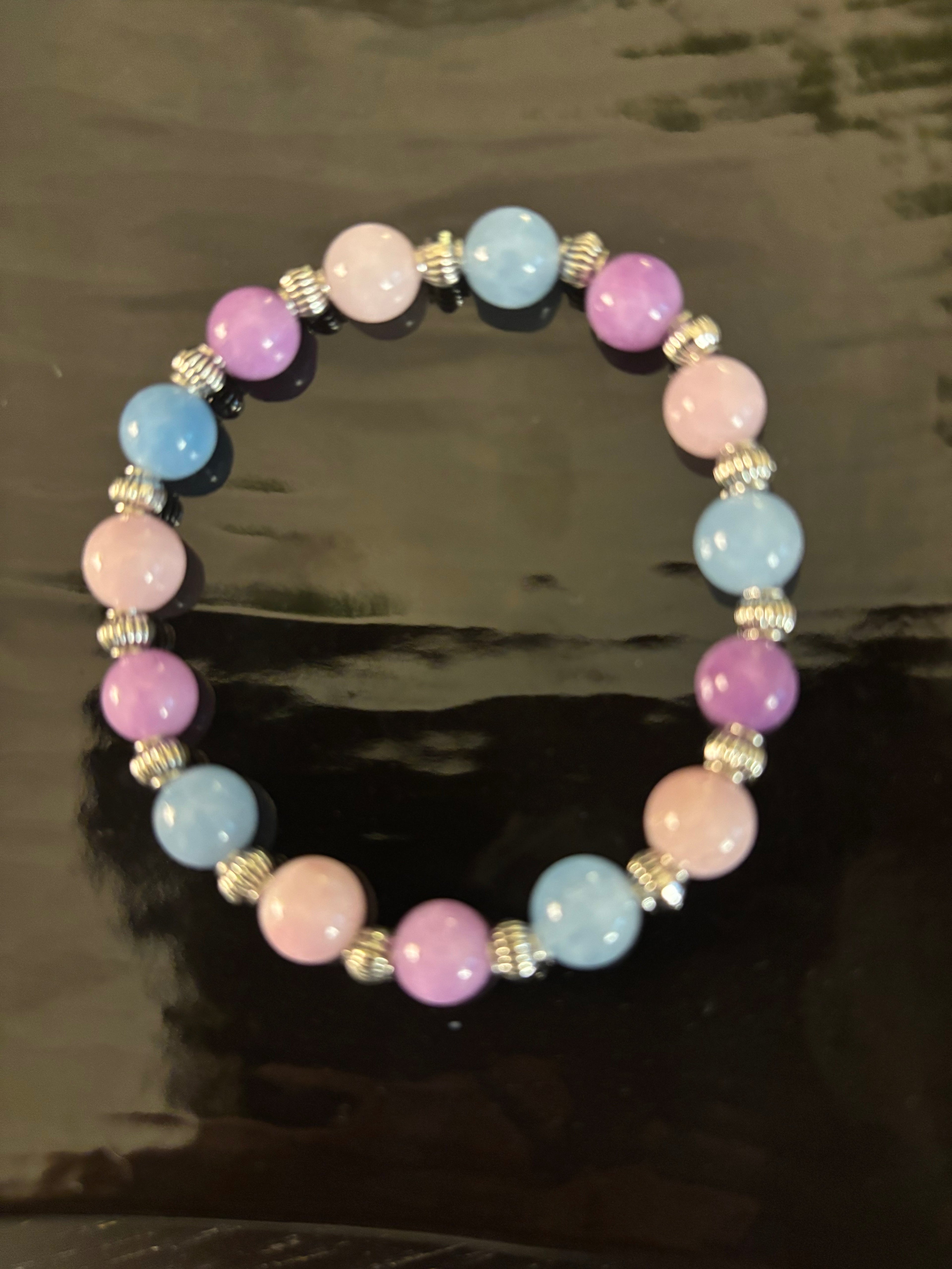Calming Bracelet – Aquamarine & Kunzite Beads | Reduce Stress & Embrace Inner Peace | | Wiccan Center