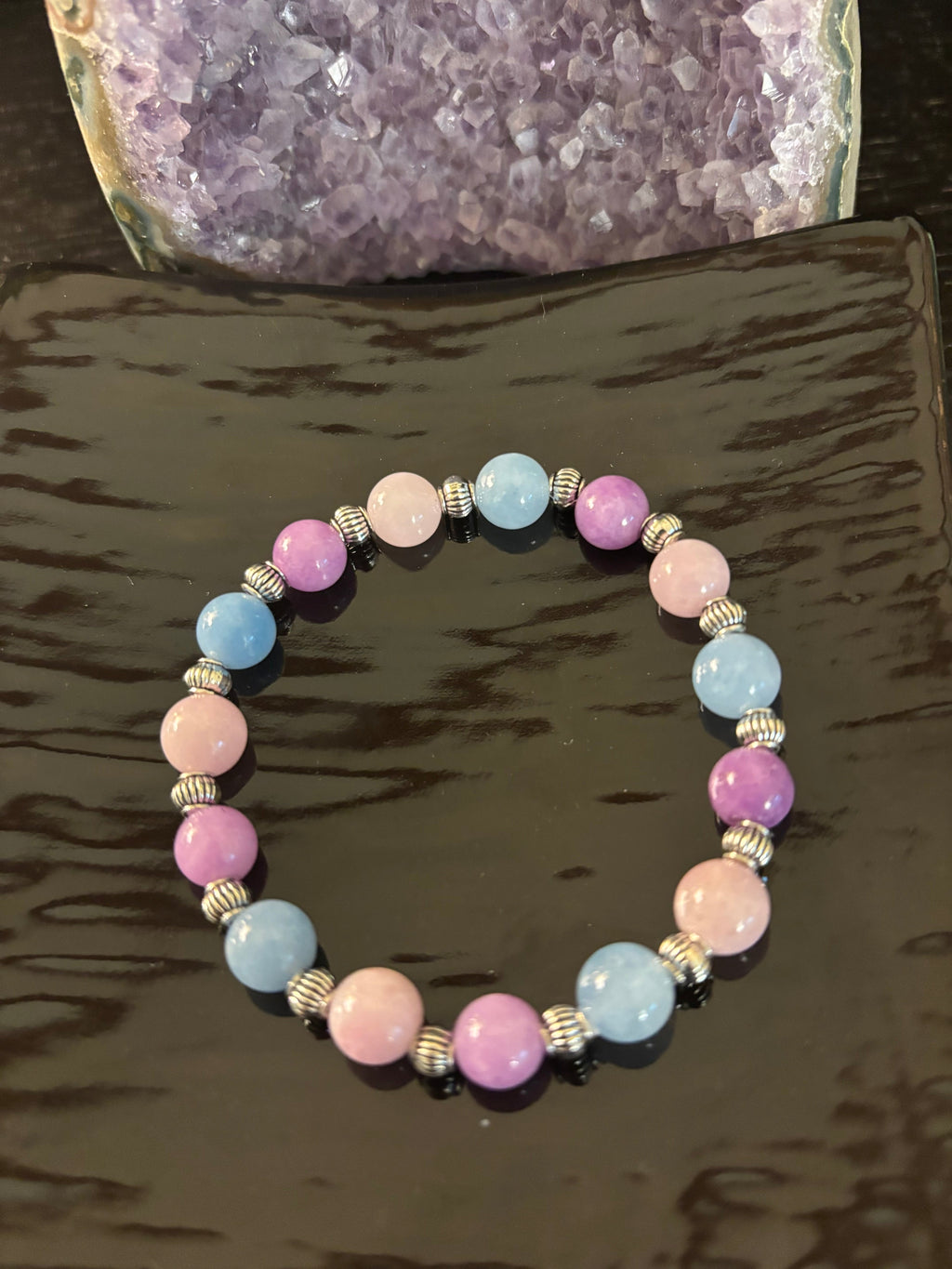 Calming Bracelet – Aquamarine & Kunzite Beads | Reduce Stress & Embrace Inner Peace | | Wiccan Center